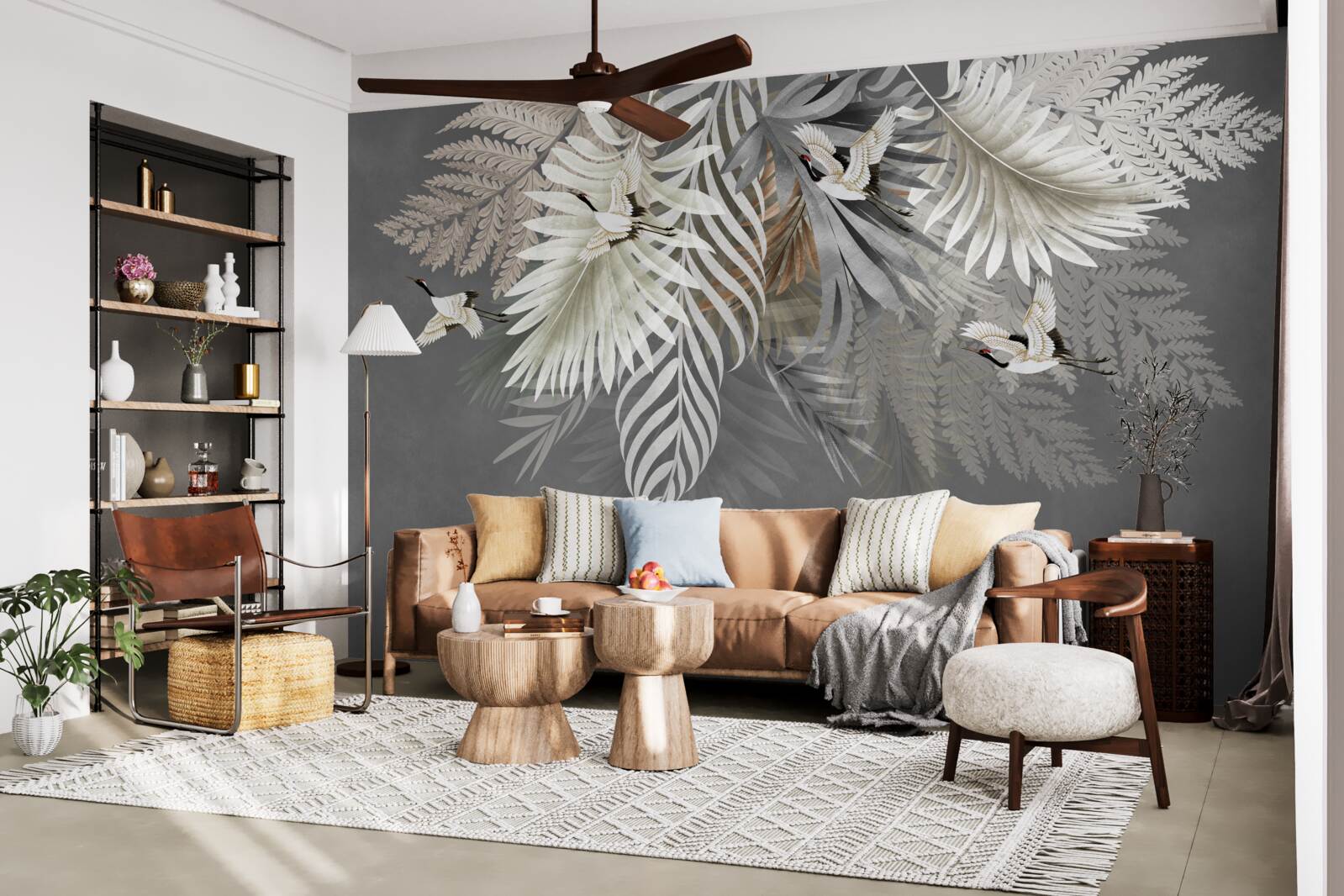 Fototapet frunze uriașe și creaturi cu pene