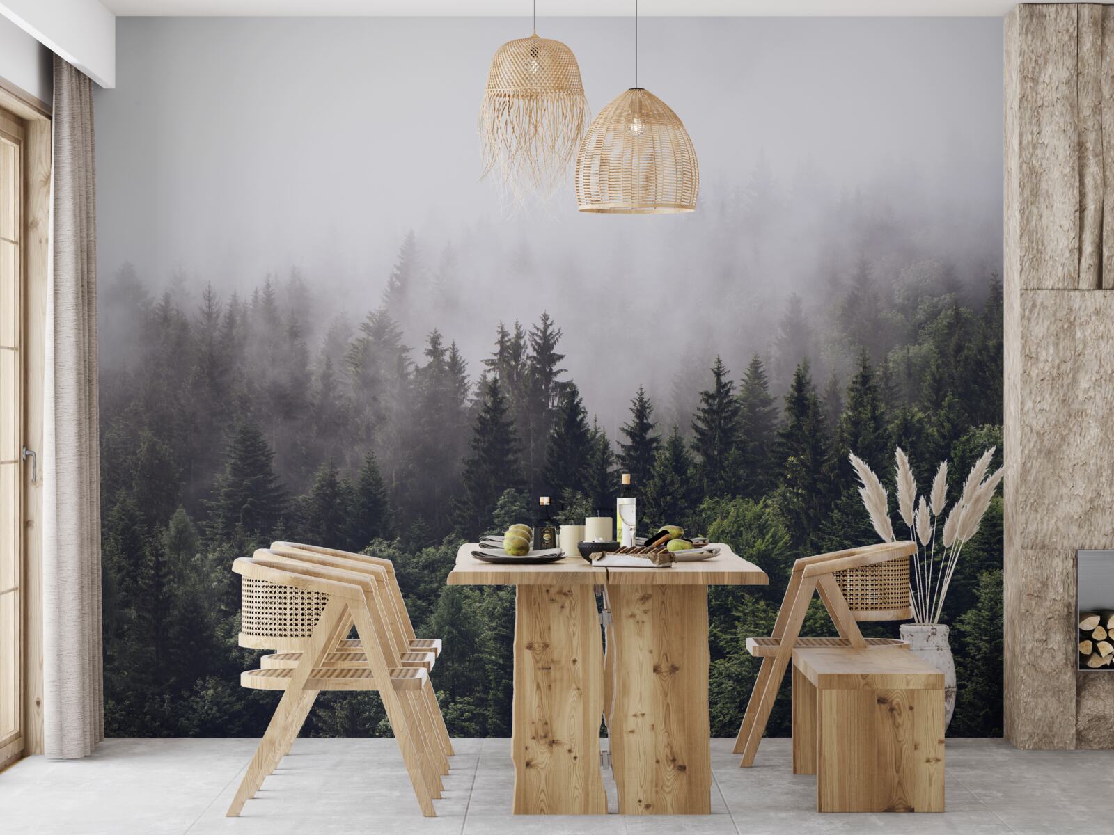 Fototapet vedere panoramică cu ochiul păsării a pădurii cețoase