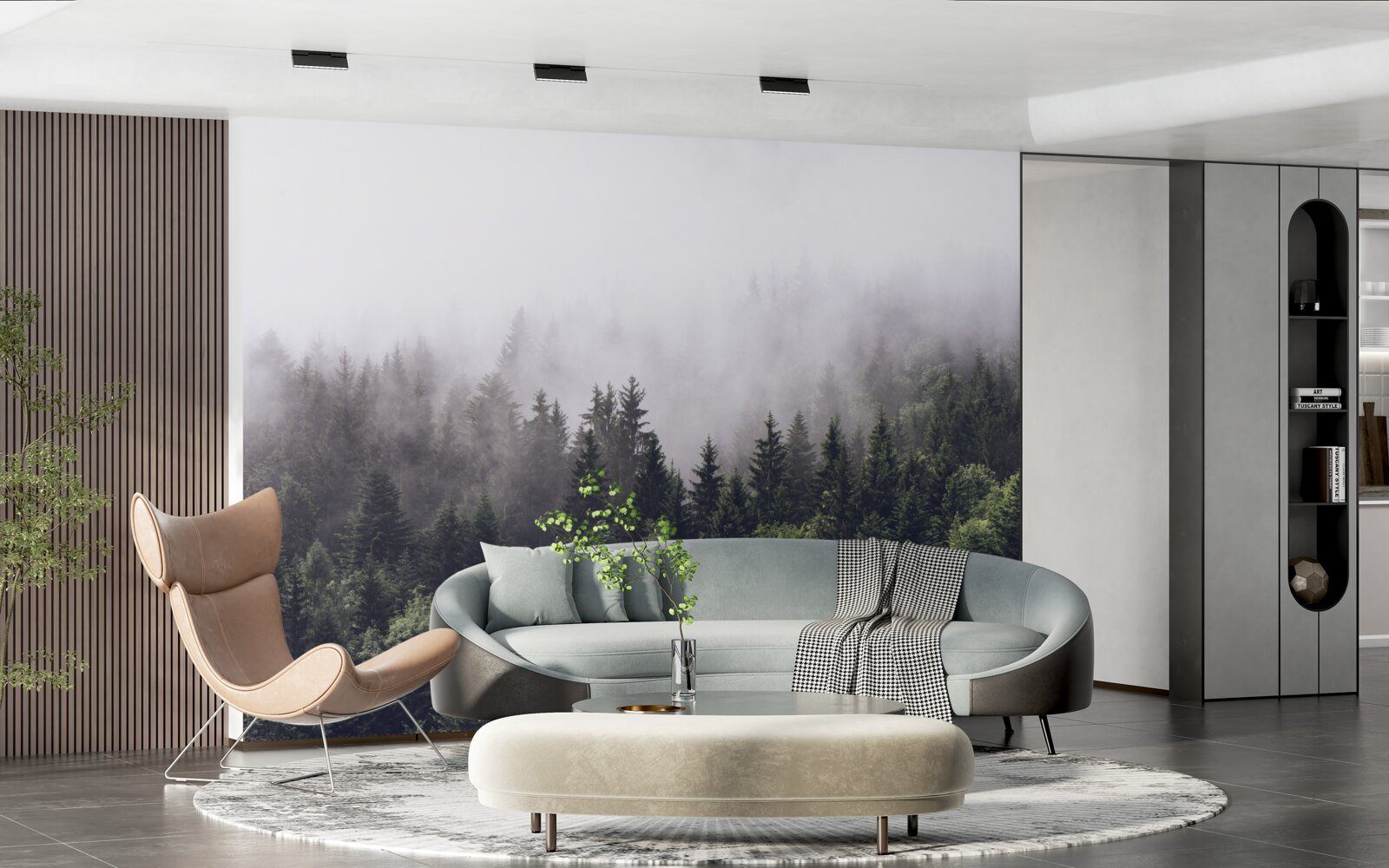 Fototapet vedere panoramică cu ochiul păsării a pădurii cețoase