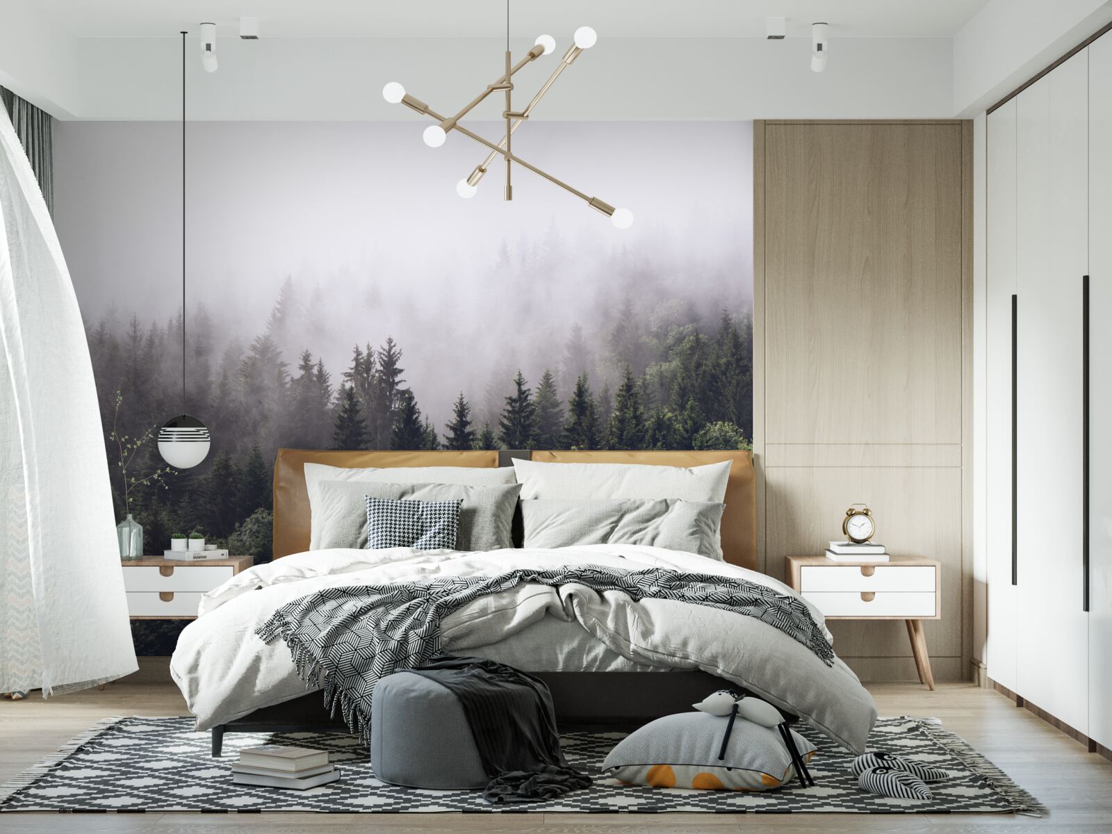 Fototapet vedere panoramică cu ochiul păsării a pădurii cețoase