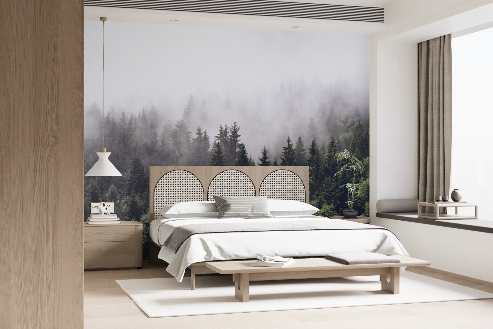 Fototapet vedere panoramică cu ochiul păsării a pădurii cețoase