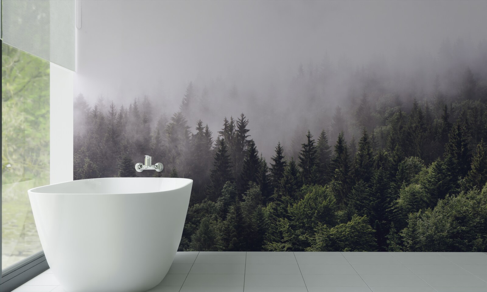 Fototapet vedere panoramică cu ochiul păsării a pădurii cețoase