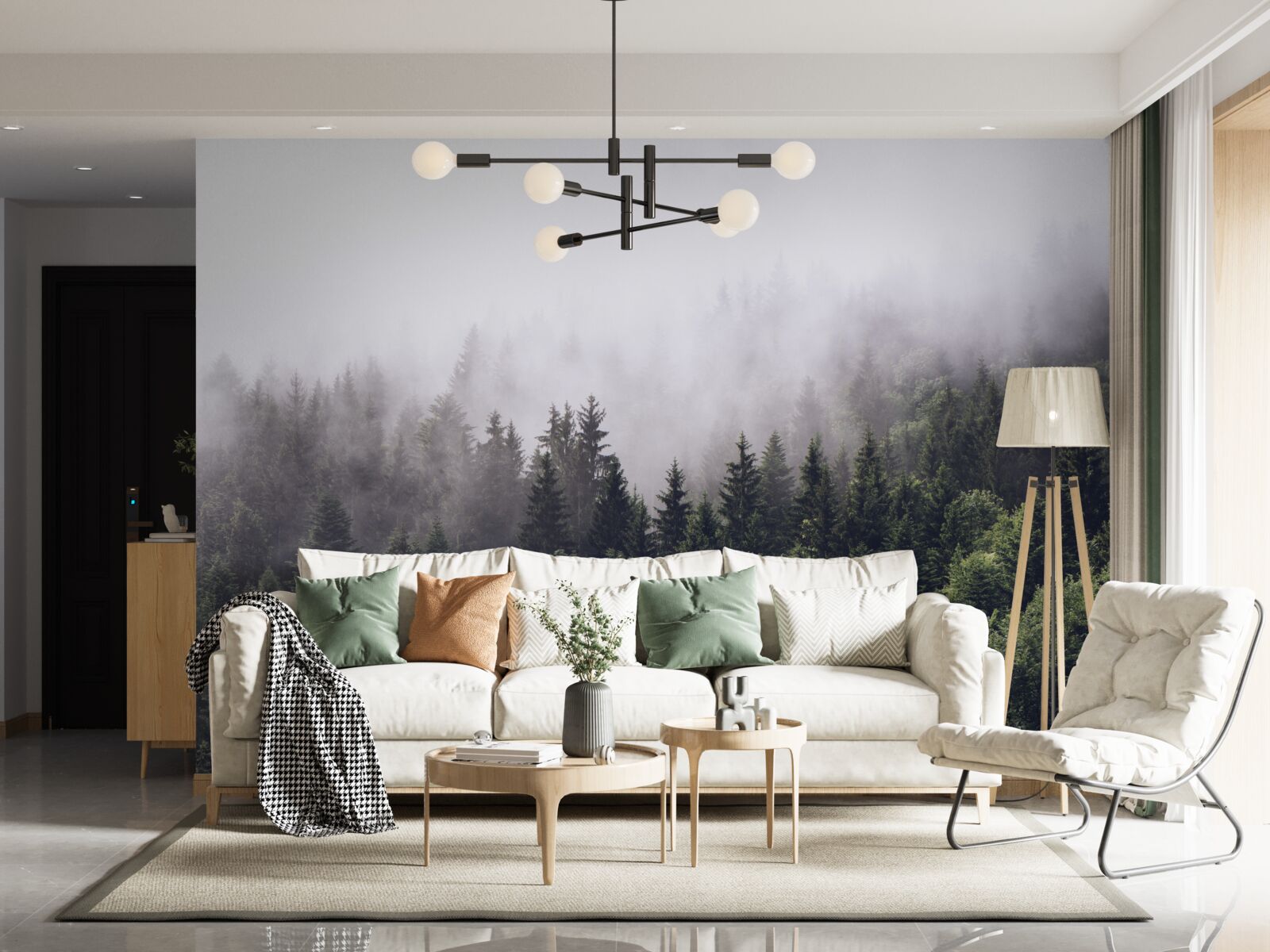 Fototapet vedere panoramică cu ochiul păsării a pădurii cețoase