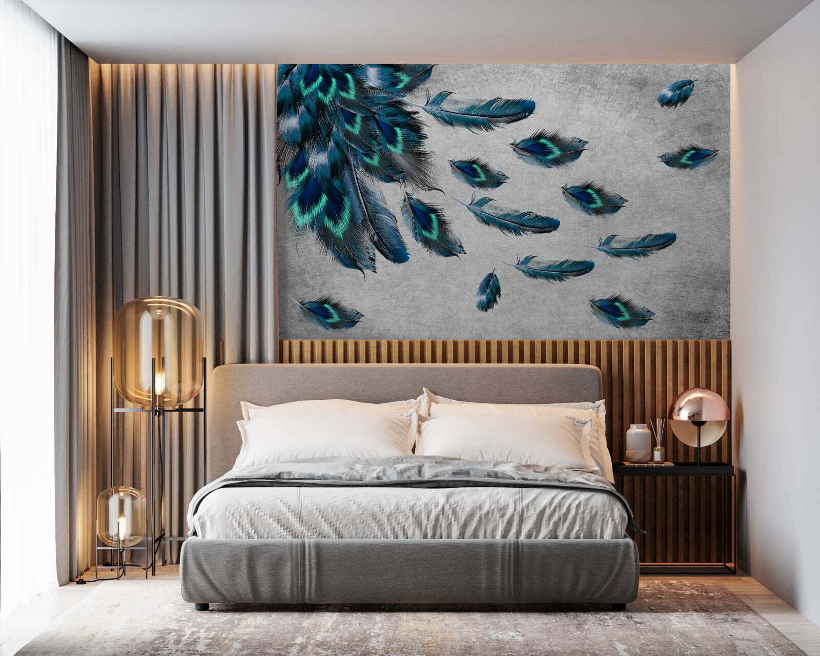 Fototapet pene de păun care zboară