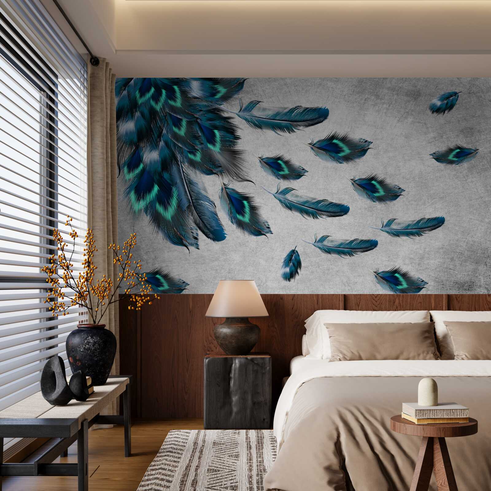 Fototapet pene de păun care zboară