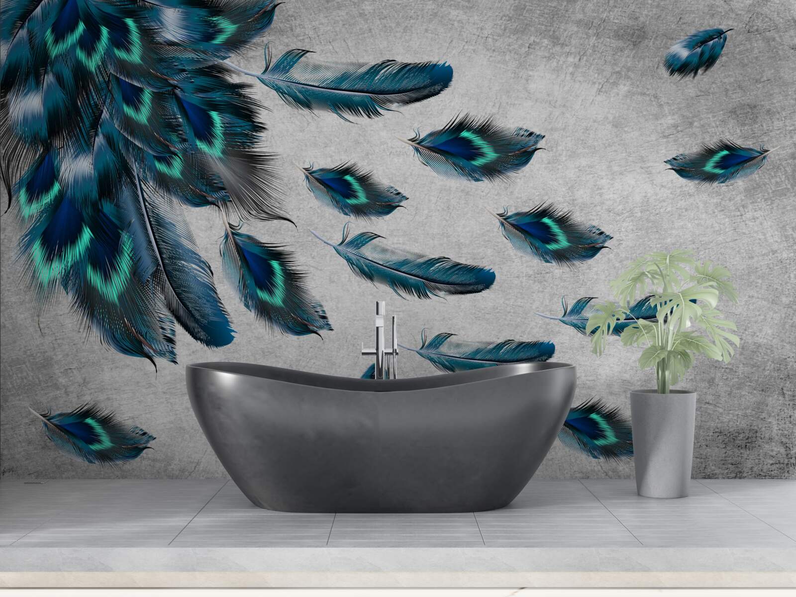 Fototapet pene de păun care zboară