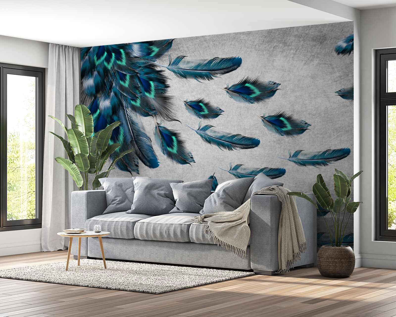 Fototapet pene de păun care zboară