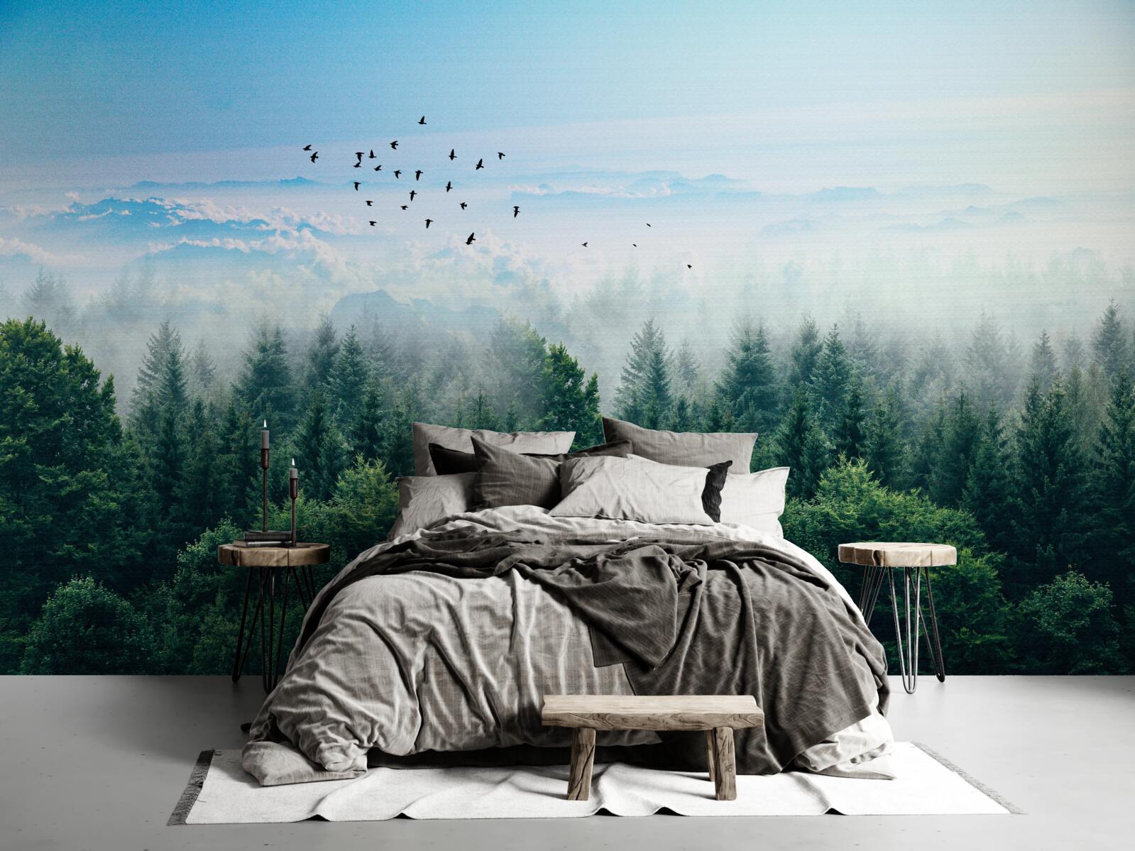 Fototapet păsările planează deasupra coroanelor giganților pădurii
