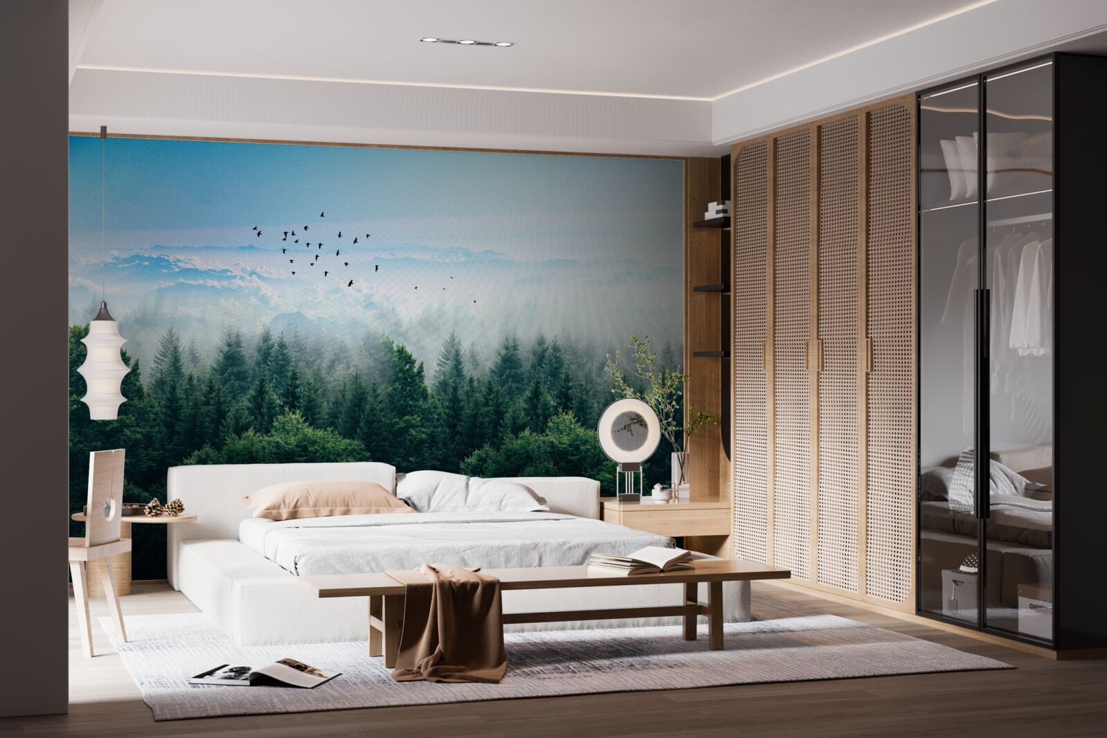 Fototapet păsările planează deasupra coroanelor giganților pădurii