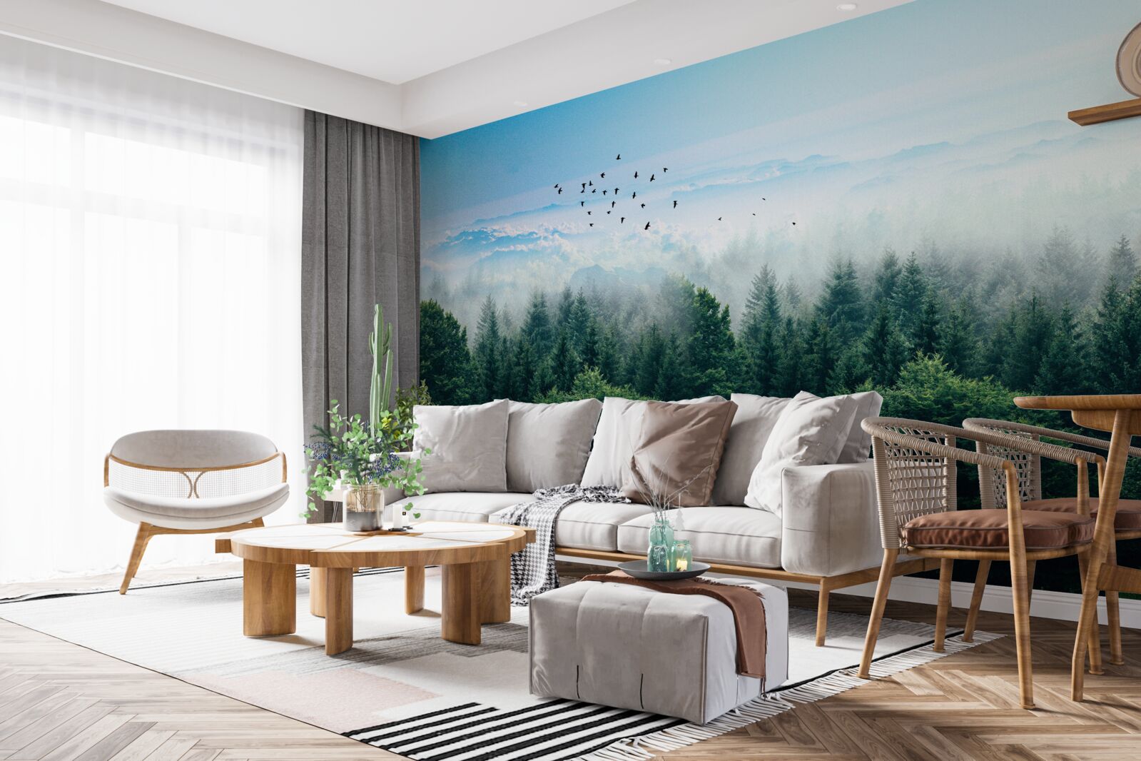 Fototapet păsările planează deasupra coroanelor giganților pădurii