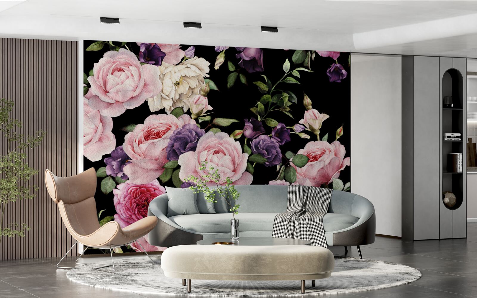 Fototapet trandafiri mari pe un fundal negru