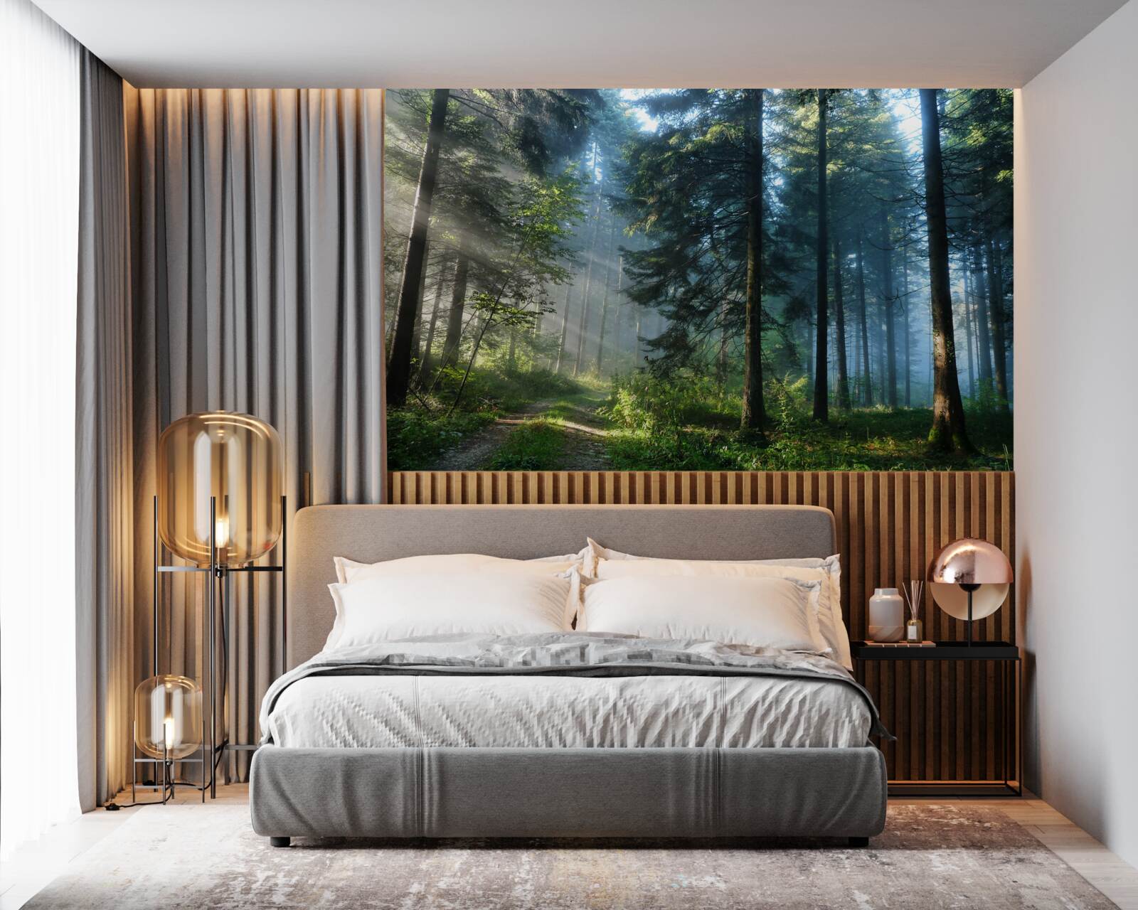 Fototapet O cărare printr-o pădure cețoasă