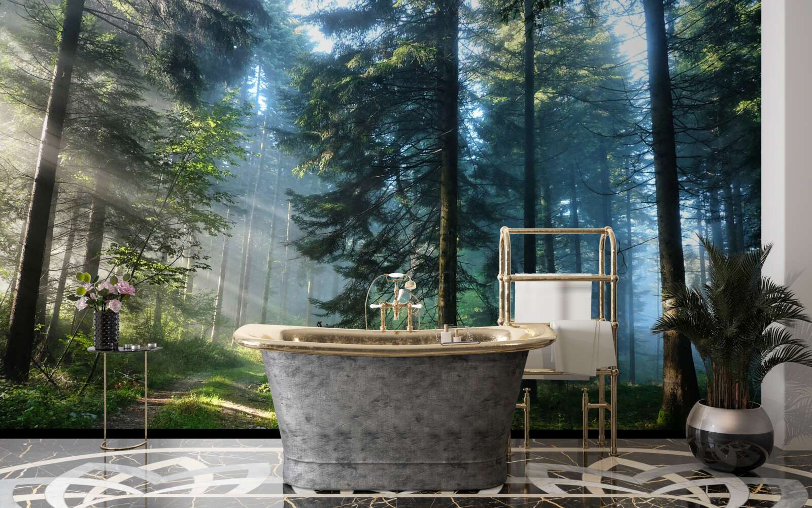 Fototapet O cărare printr-o pădure cețoasă