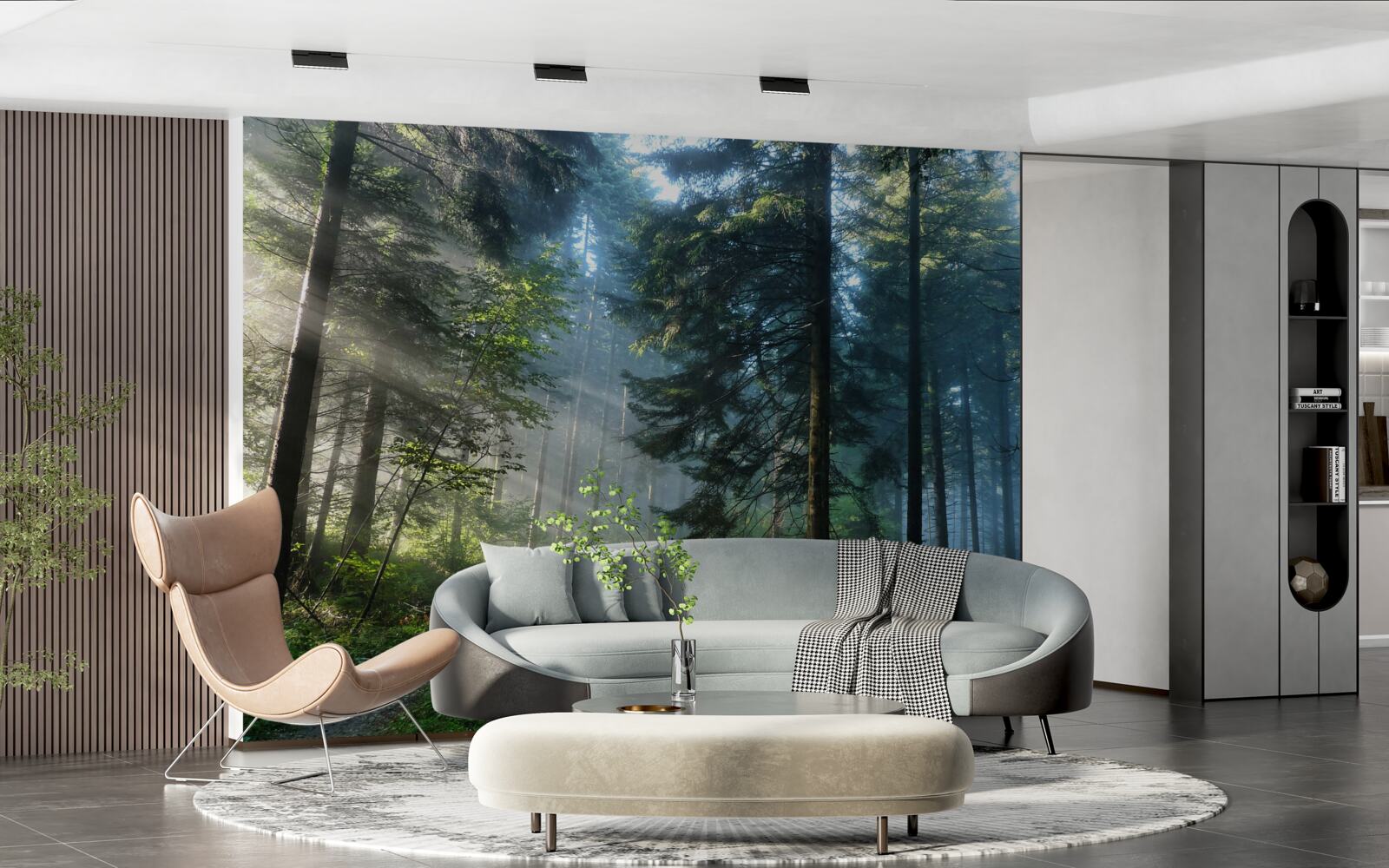 Fototapet O cărare printr-o pădure cețoasă