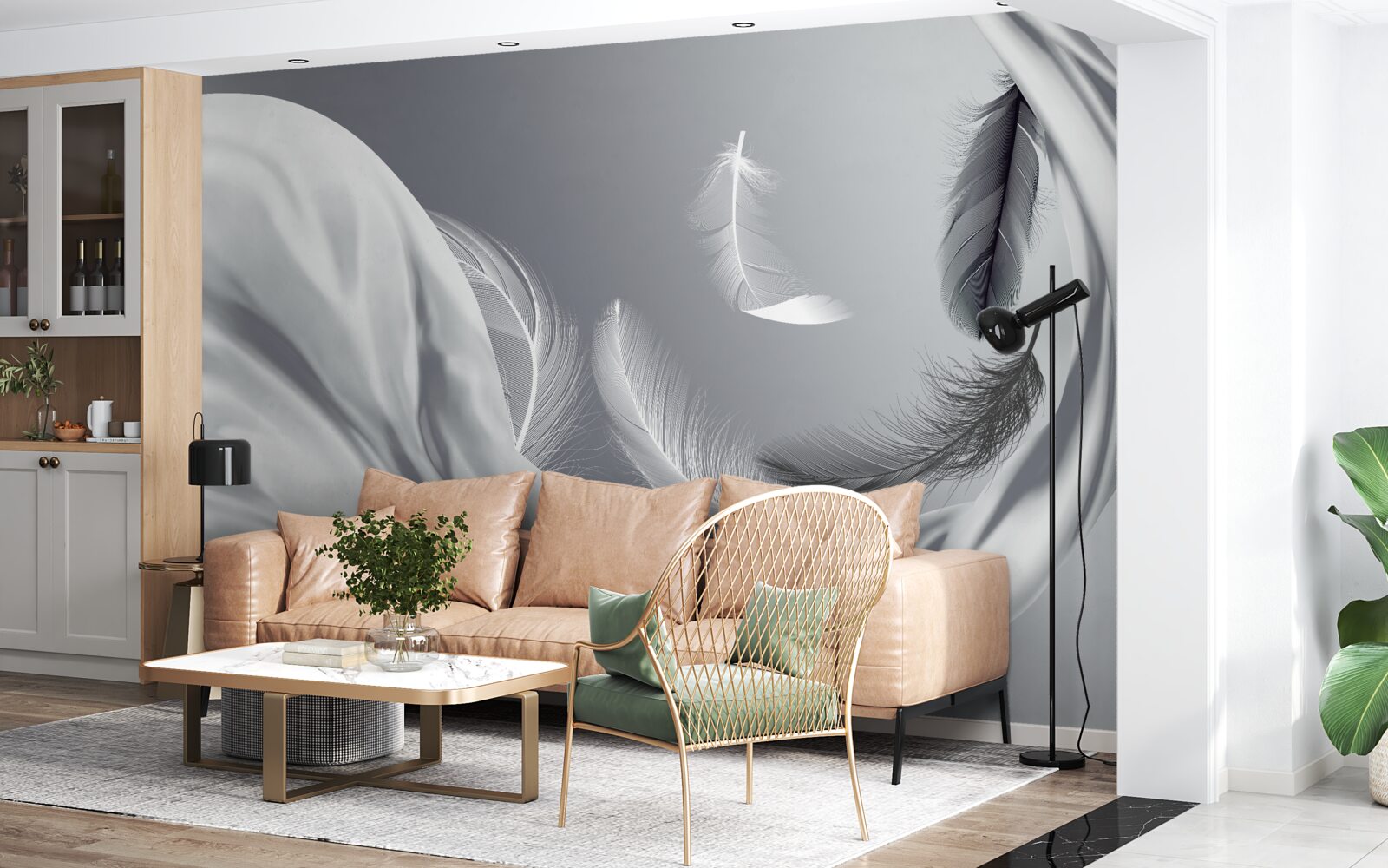 Fototapet pene răsucite, albe lucioase