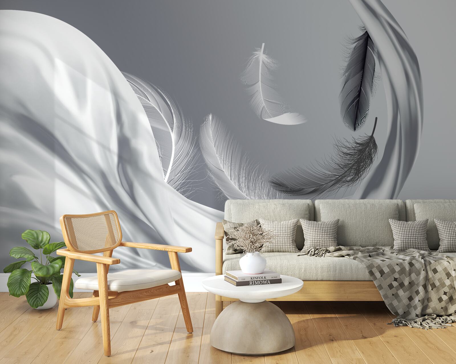 Fototapet pene răsucite, albe lucioase