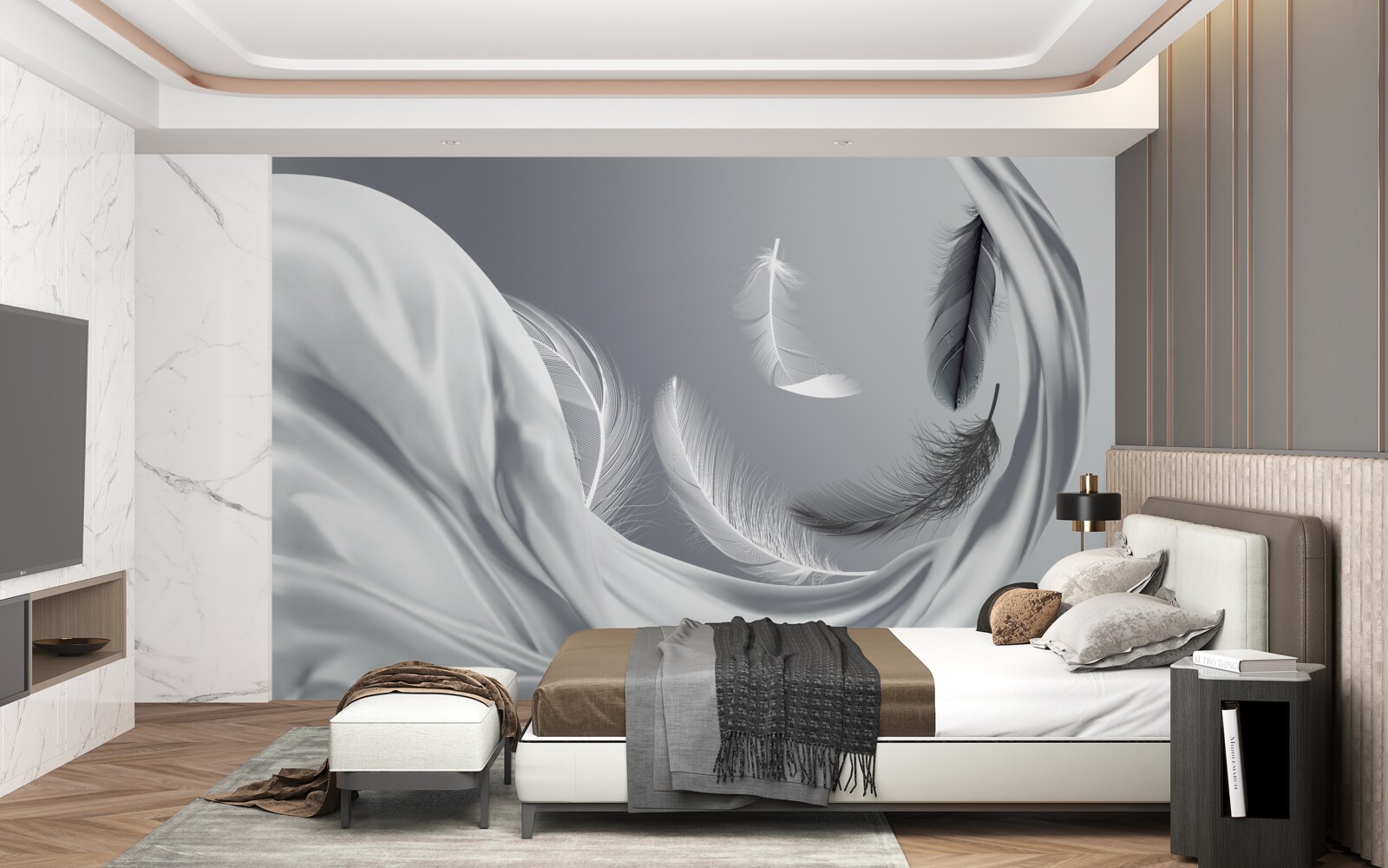 Fototapet pene răsucite, albe lucioase