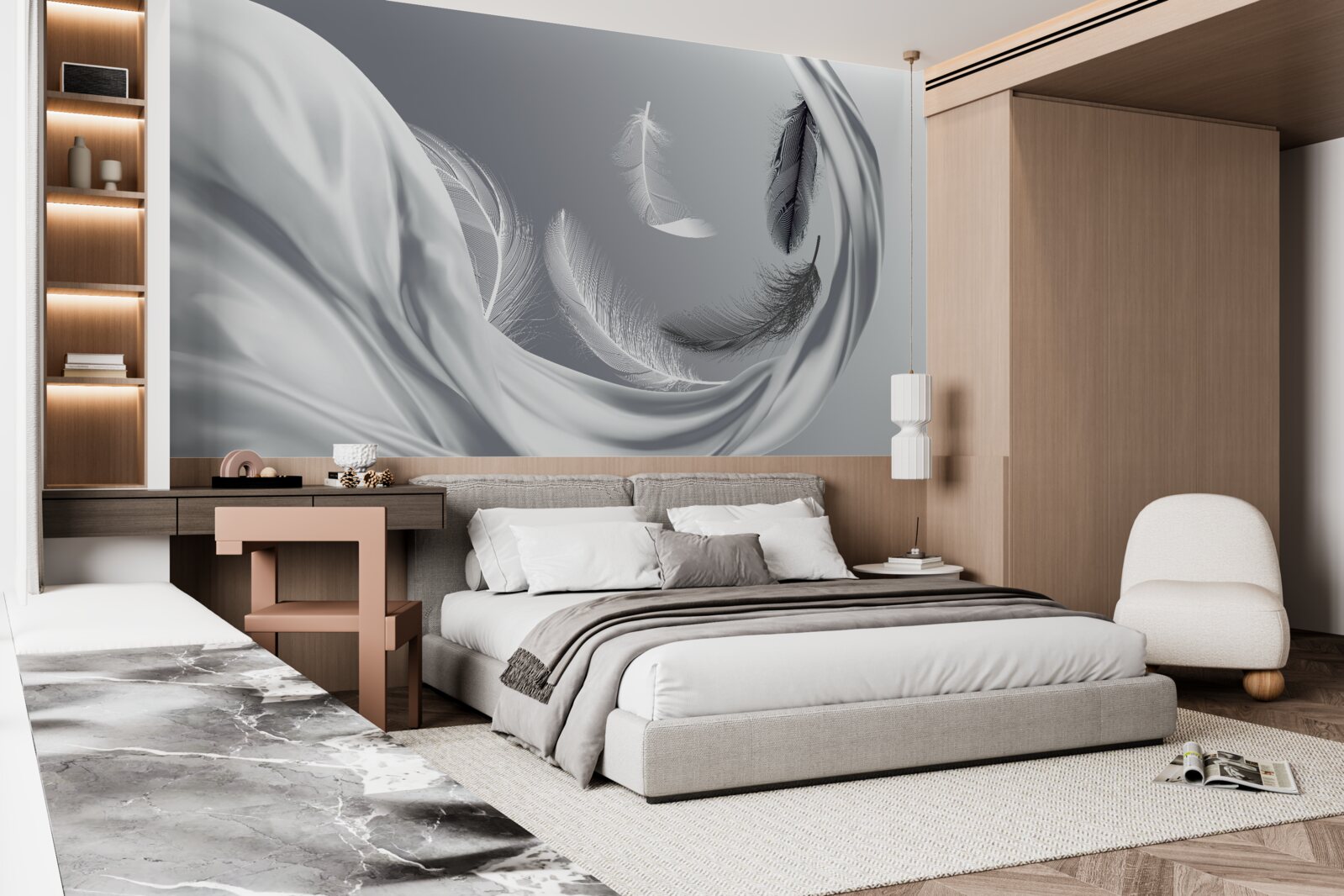 Fototapet pene răsucite, albe lucioase