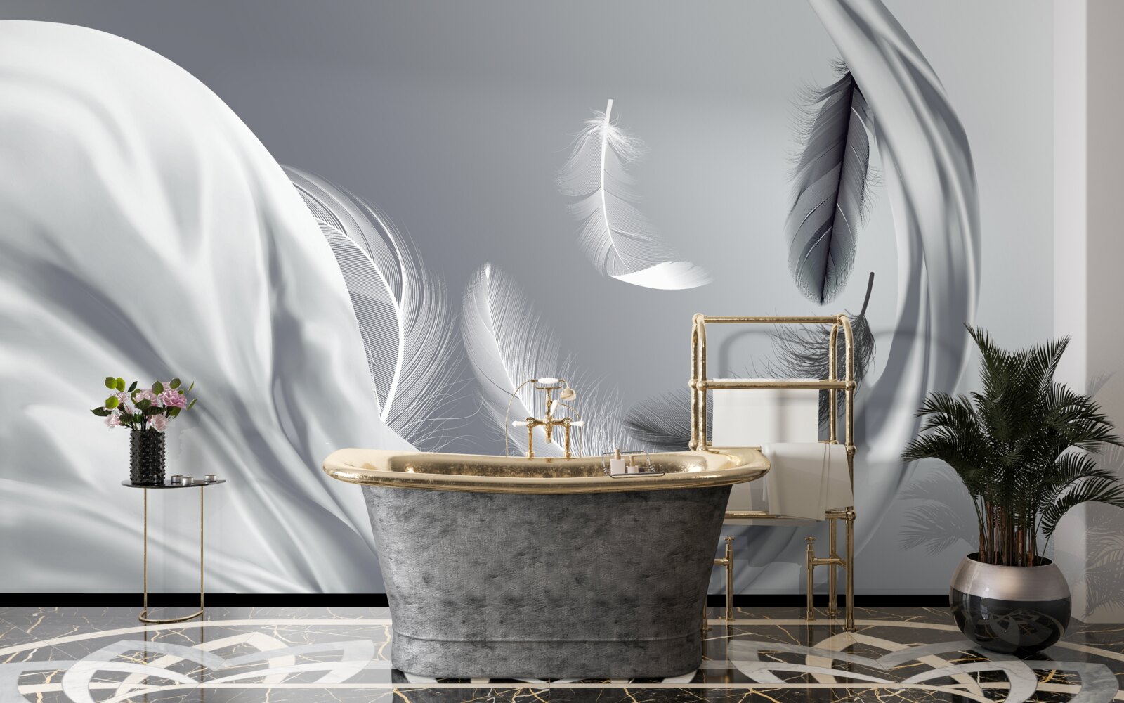 Fototapet pene răsucite, albe lucioase