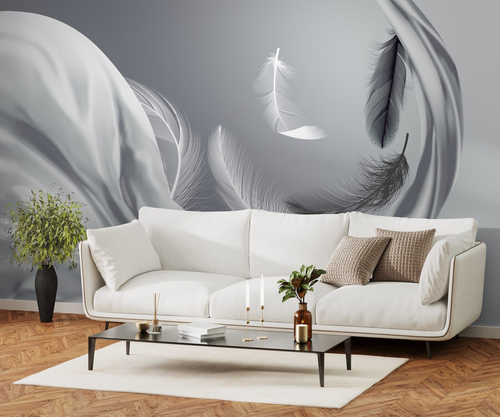 Fototapet pene răsucite, albe lucioase