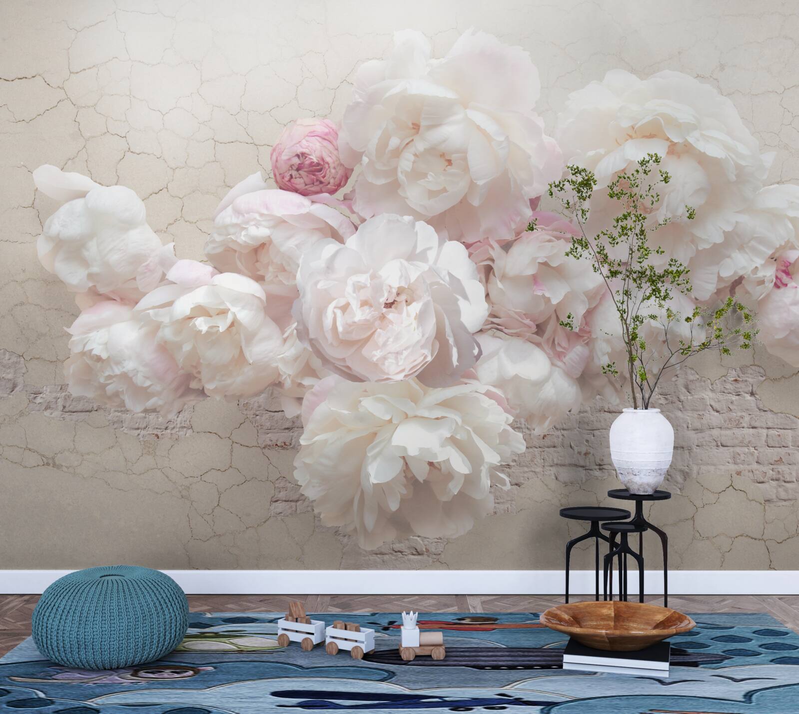 Fototapet bujori moi în alb și roz