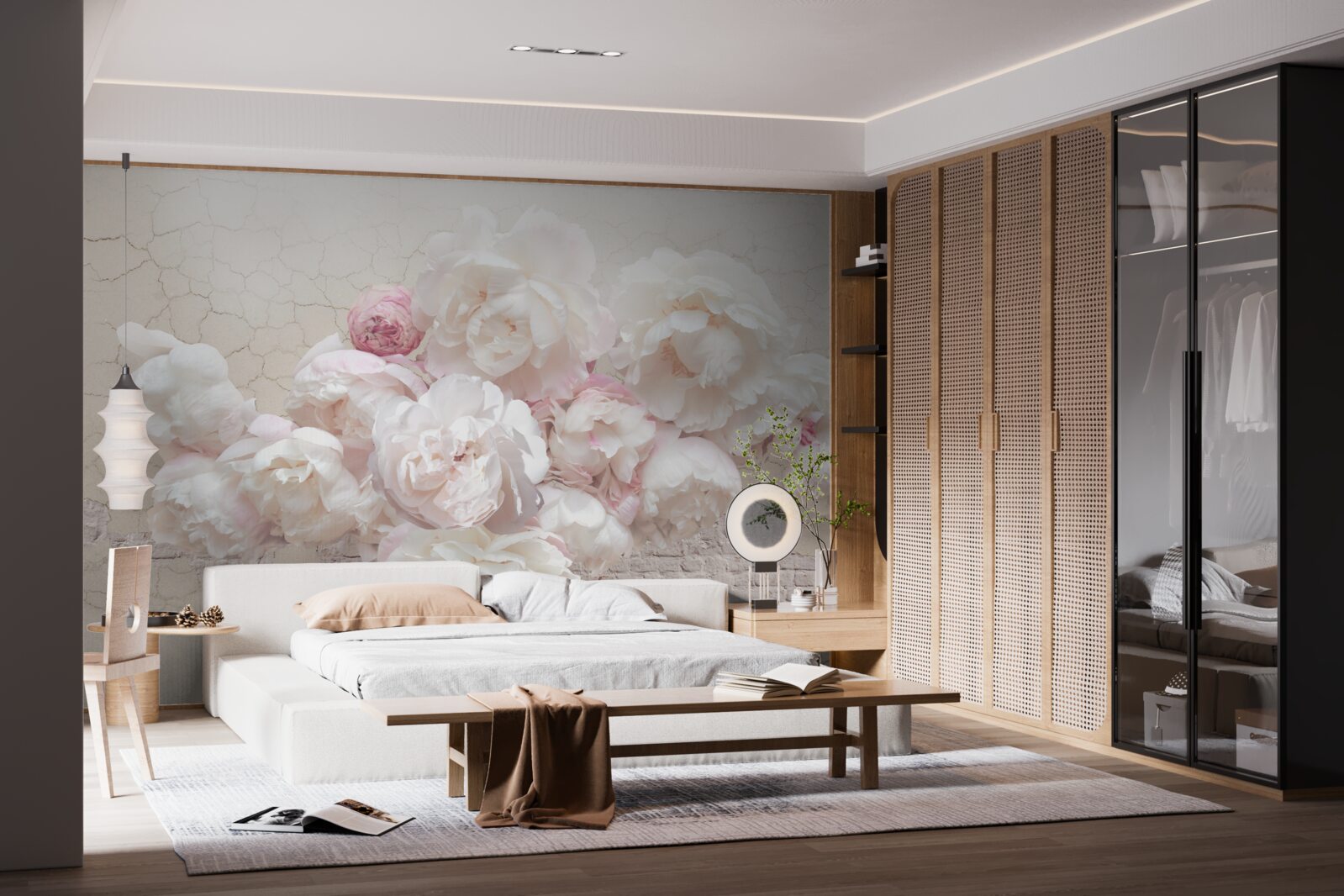 Fototapet bujori moi în alb și roz