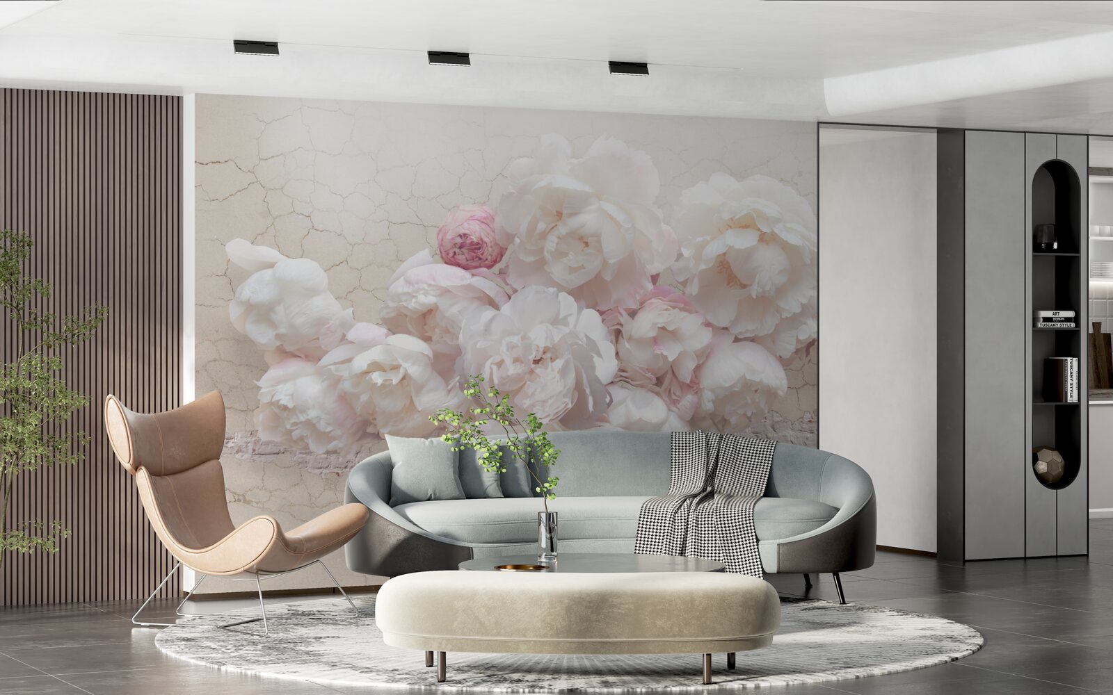 Fototapet bujori moi în alb și roz