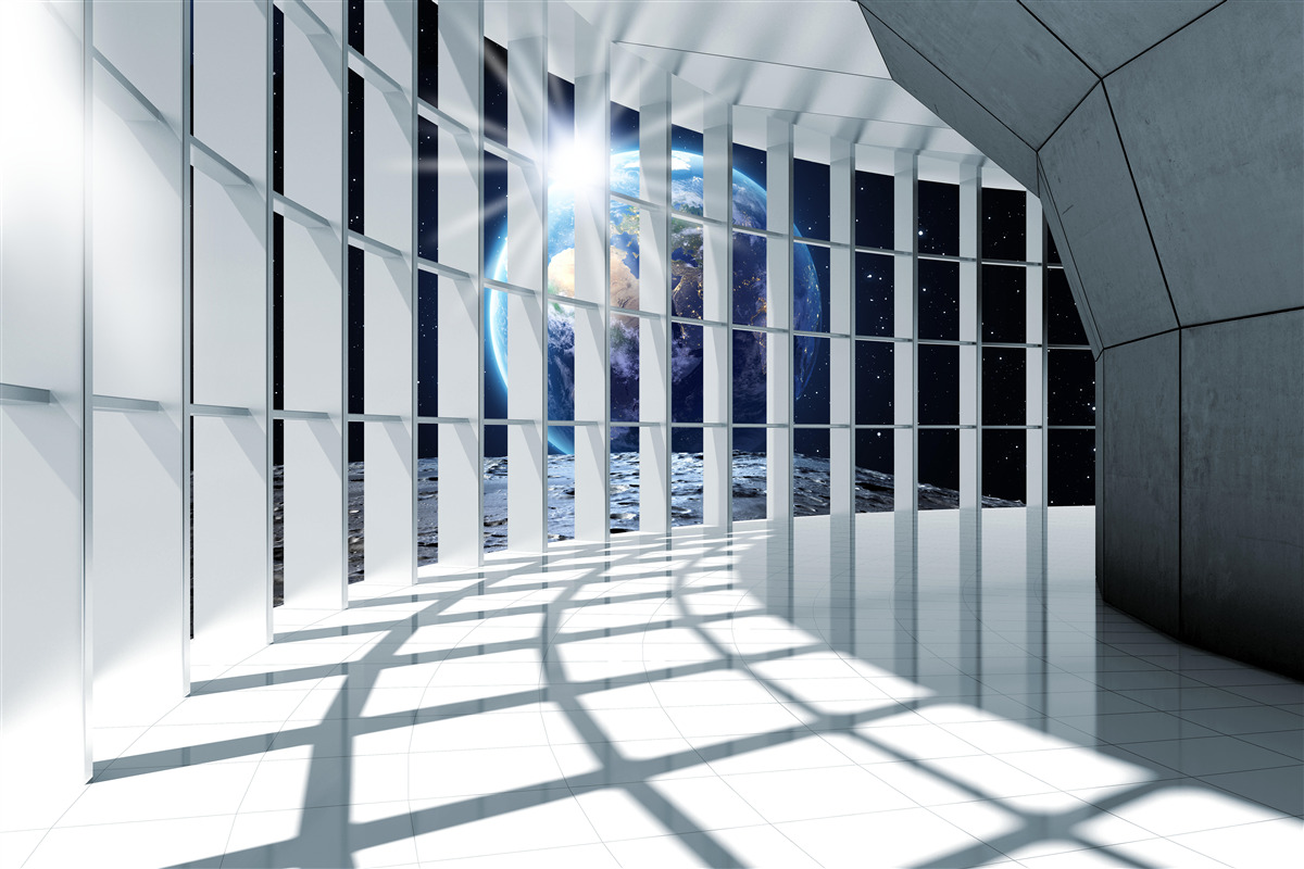 Fototapet Lumina de pe planetă pătrunde în pasajul clădirii