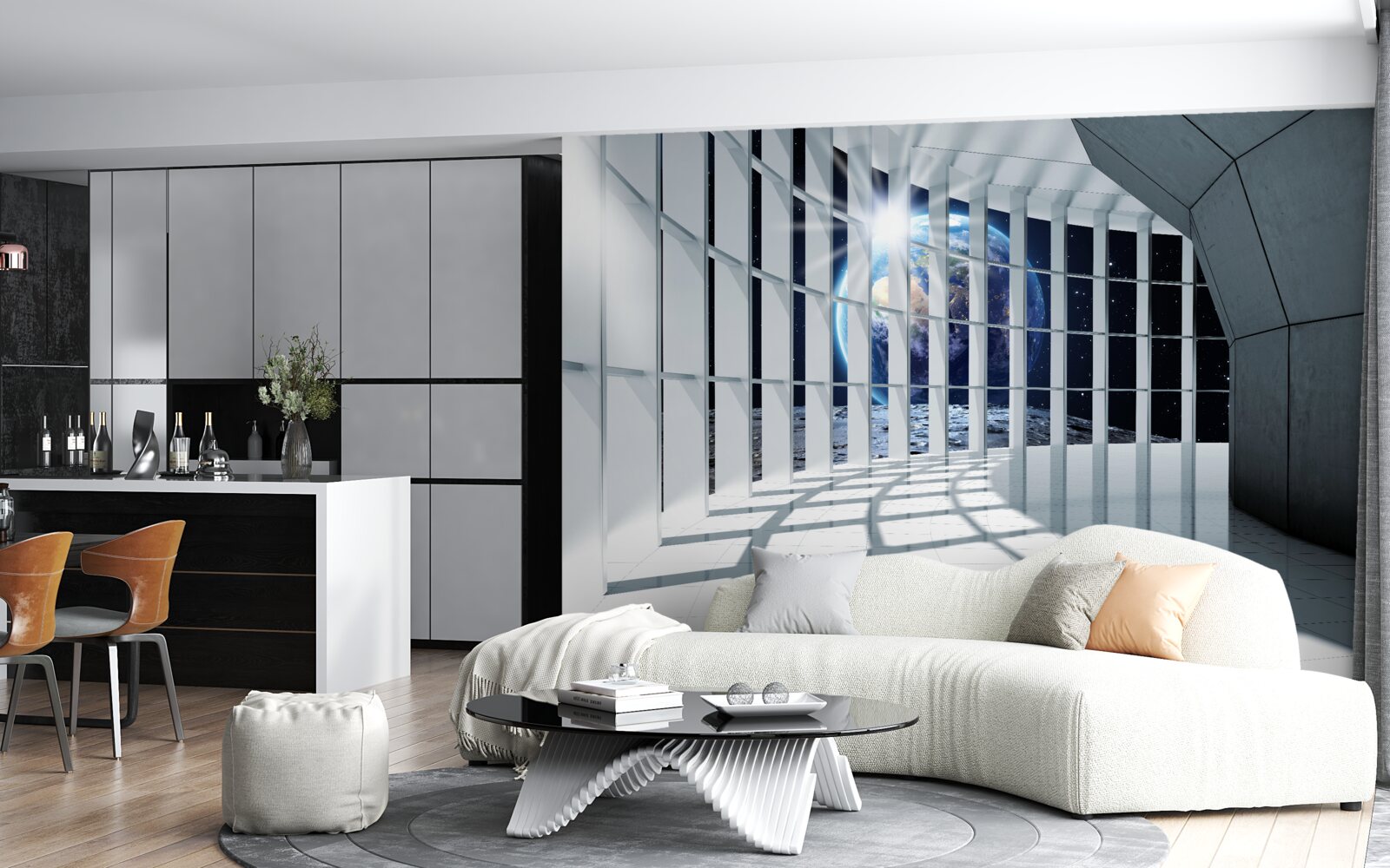 Fototapet Lumina de pe planetă pătrunde în pasajul clădirii