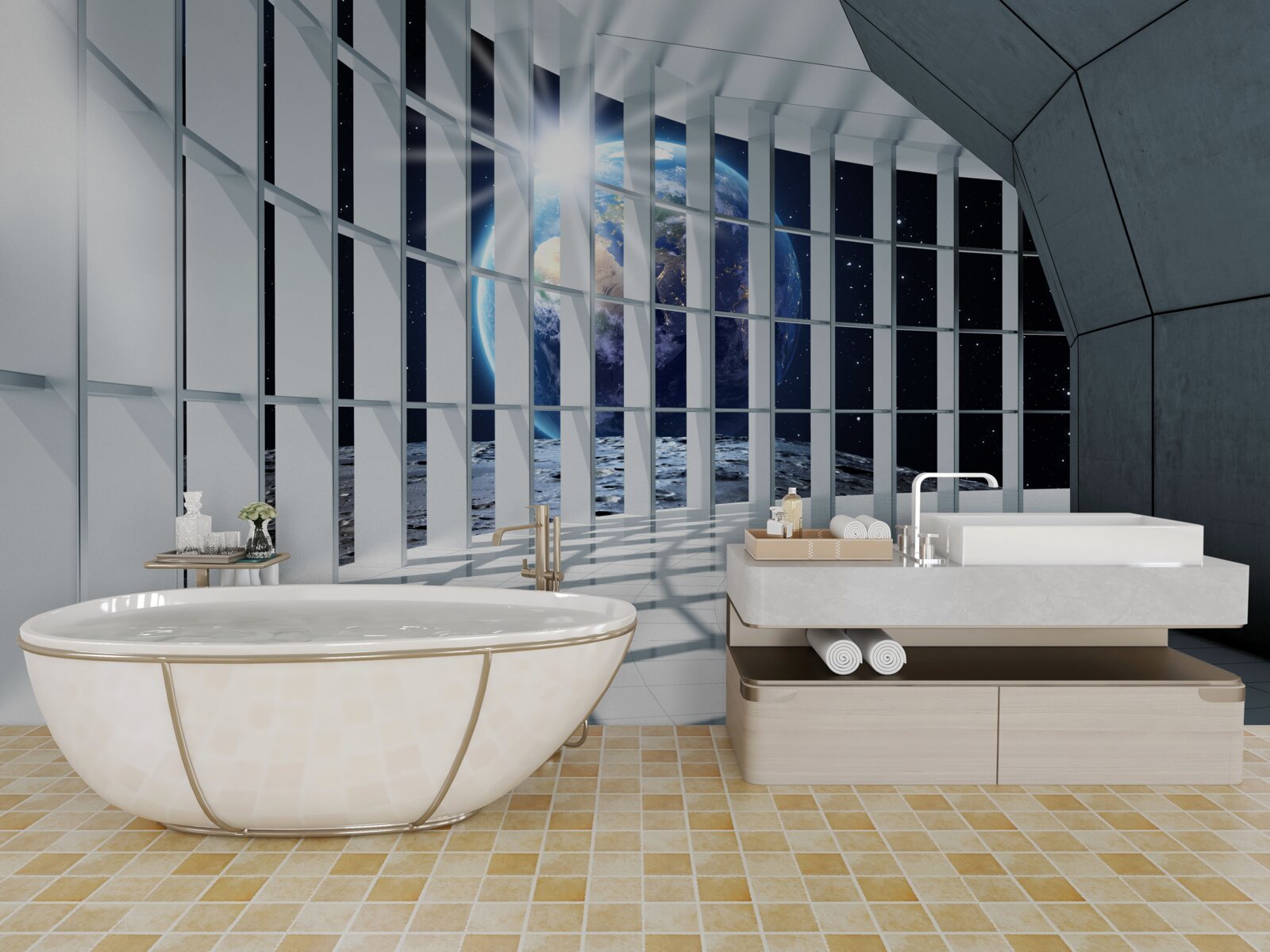 Fototapet Lumina de pe planetă pătrunde în pasajul clădirii