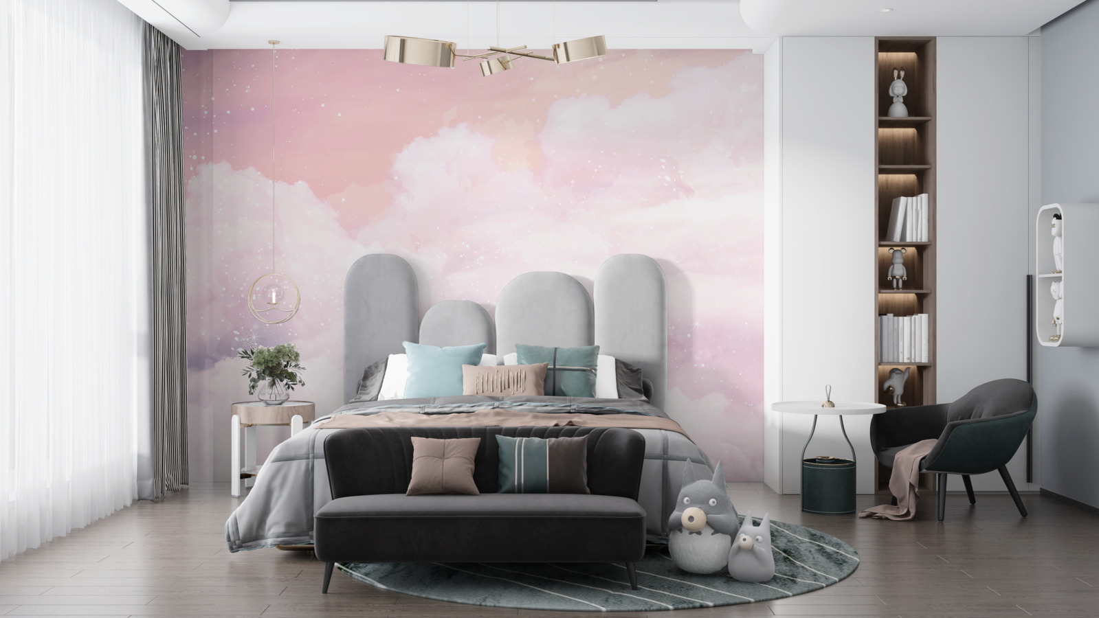 Fototapet moliciunea norilor roz și albi