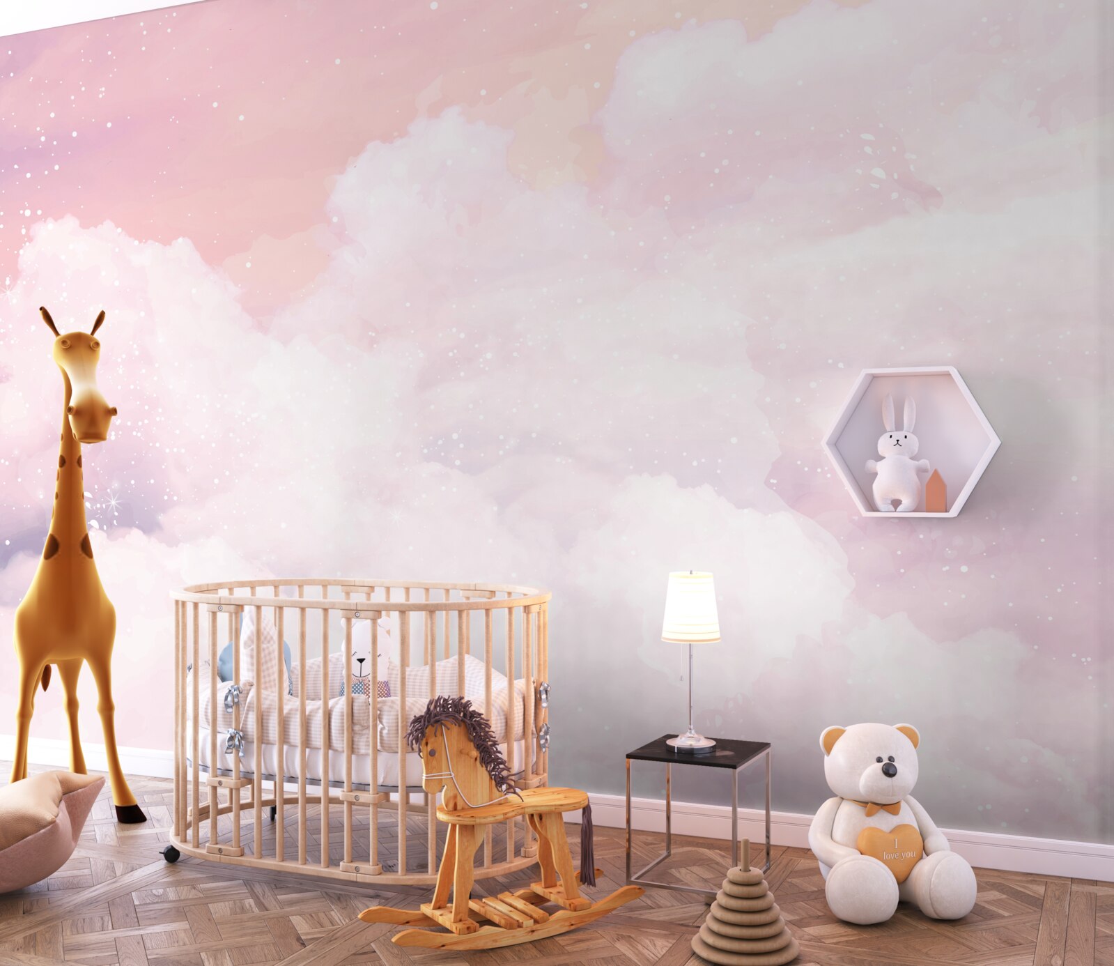 Fototapet moliciunea norilor roz și albi