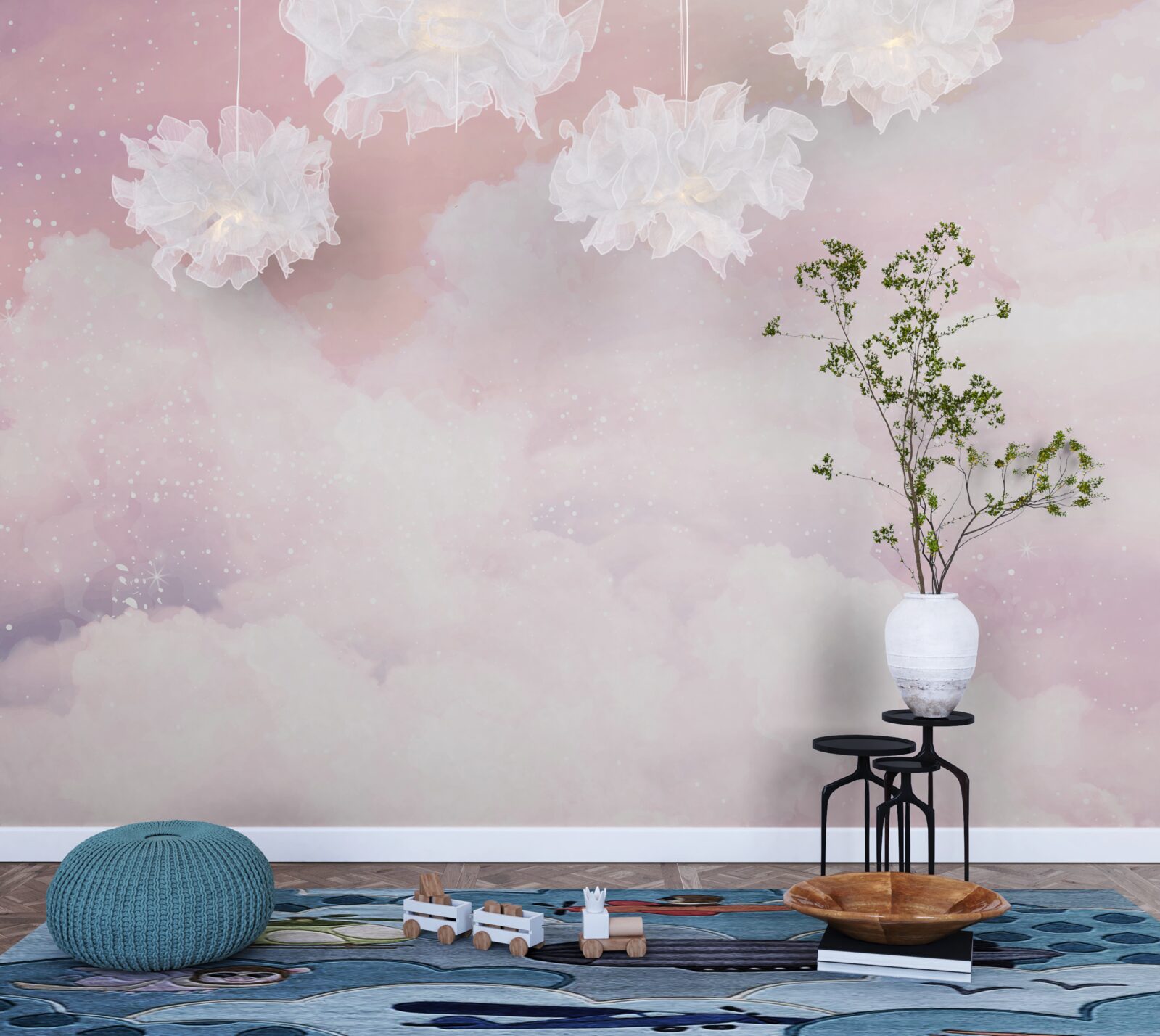 Fototapet moliciunea norilor roz și albi