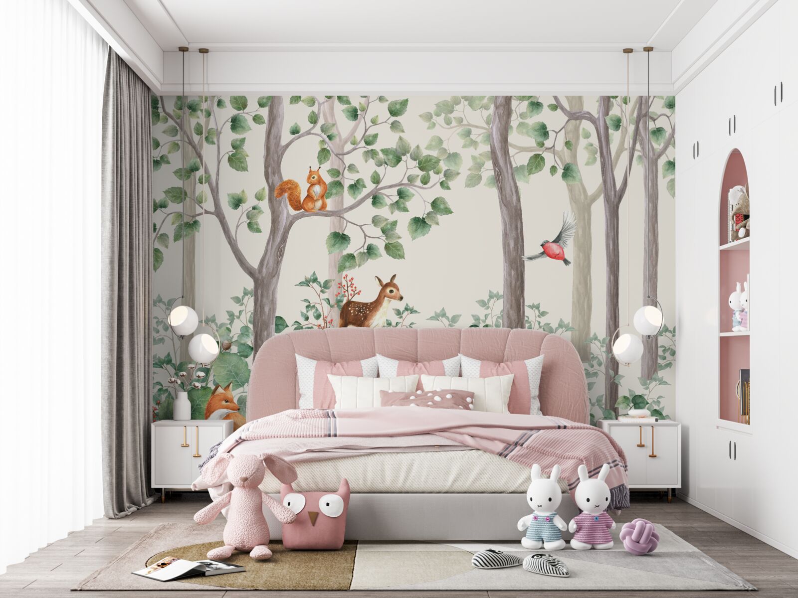 Fototapet animale și păsări într-o pădure de basm