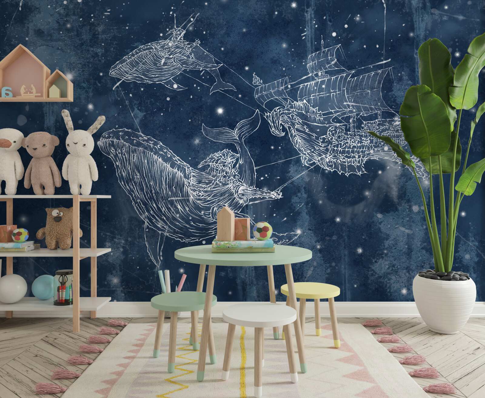 Fototapet nava spre care se îndreaptă stelele din constelația balenei