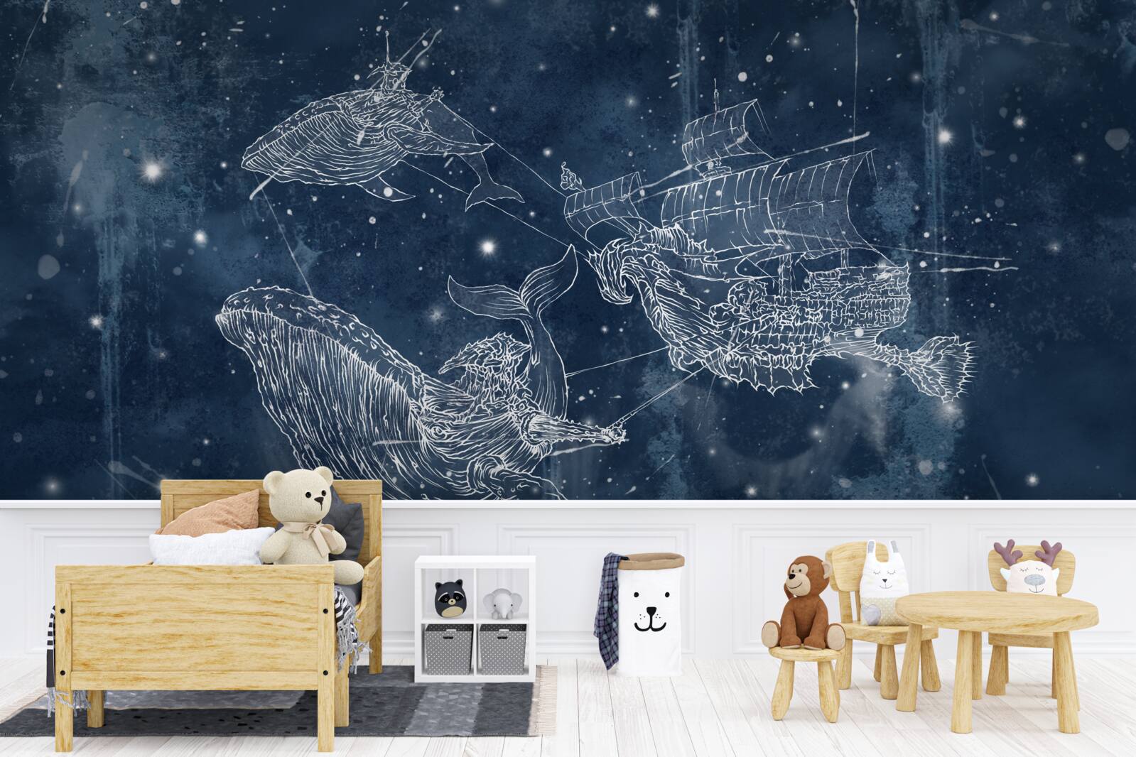 Fototapet nava spre care se îndreaptă stelele din constelația balenei