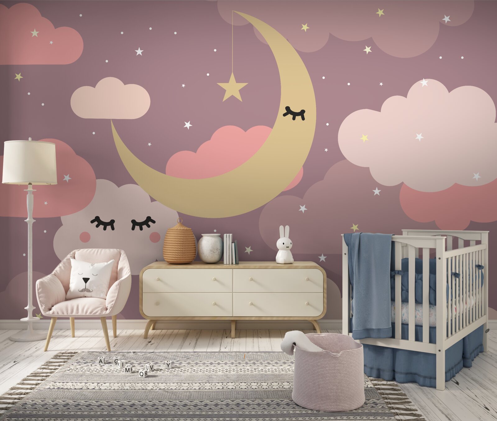 Fototapet luna și un nor mic cu ochi