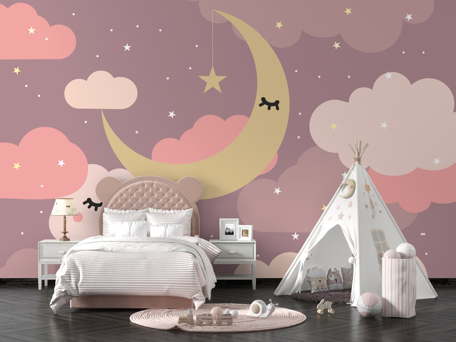 Fototapet luna și un nor mic cu ochi