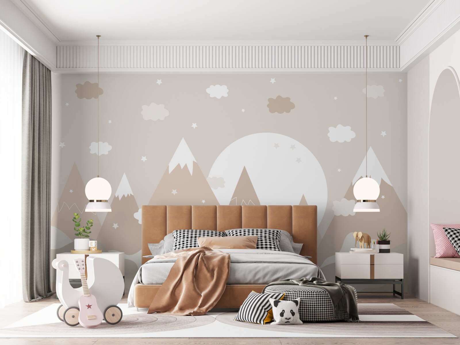 Fototapet vârfuri reprezentate pe pânză și lună plină strălucitoare