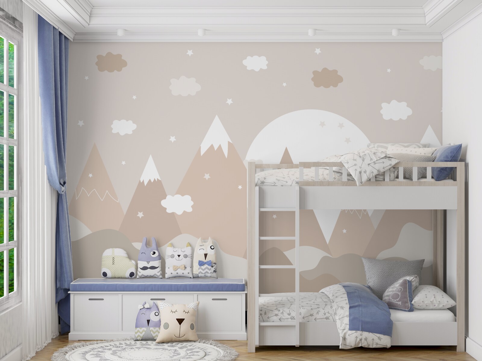 Fototapet vârfuri reprezentate pe pânză și lună plină strălucitoare