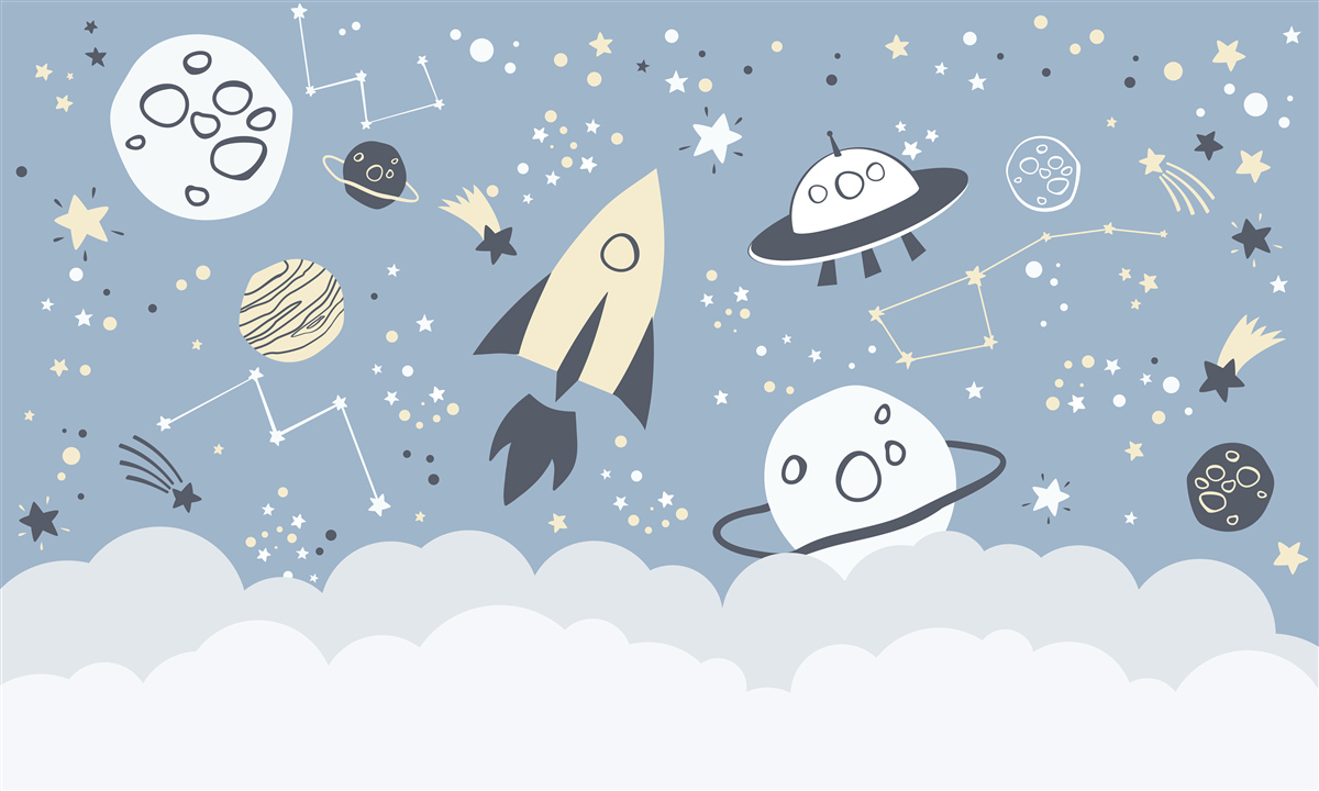 Fototapet navă spațială și ufo în vidul universului