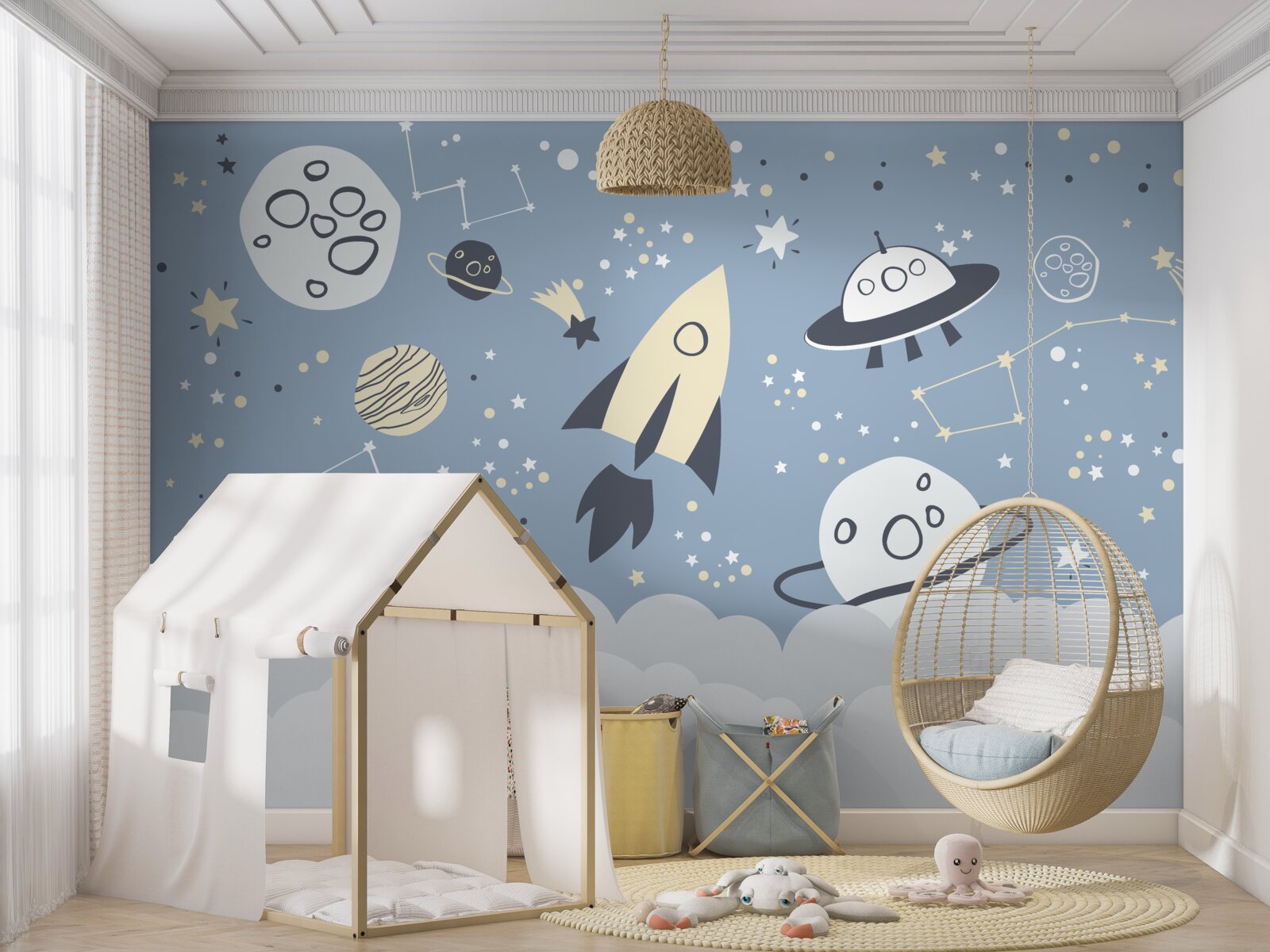 Fototapet navă spațială și ufo în vidul universului