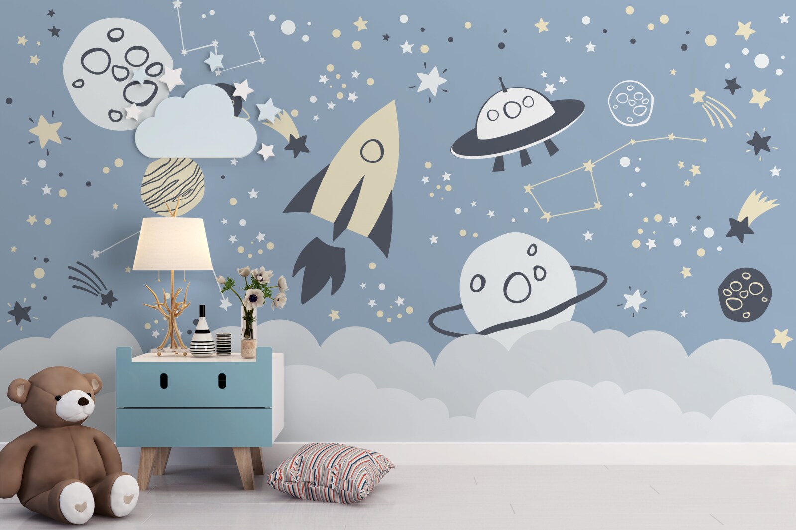 Fototapet navă spațială și ufo în vidul universului