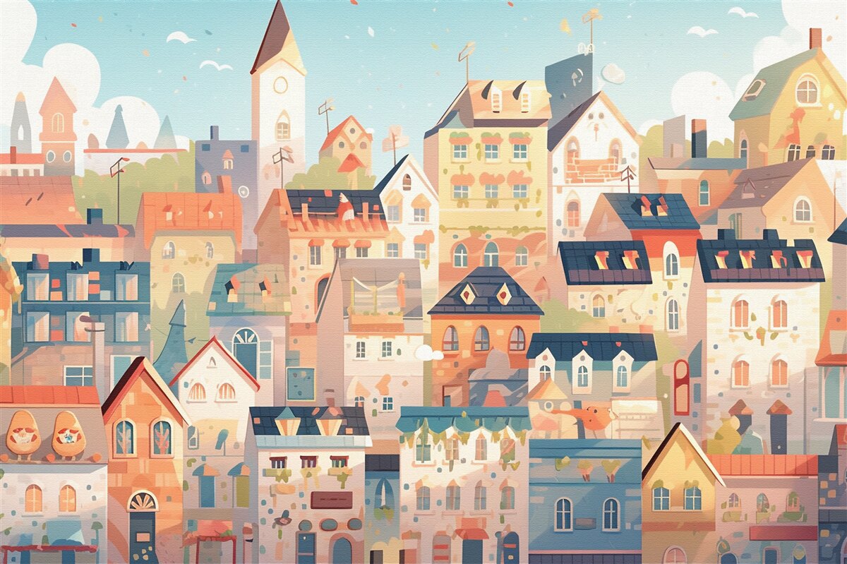 Fototapet acoperișuri de case urbane