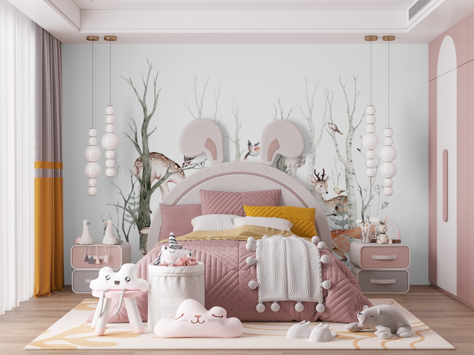 Fototapet animale din pădure reprezentate în acuarelă