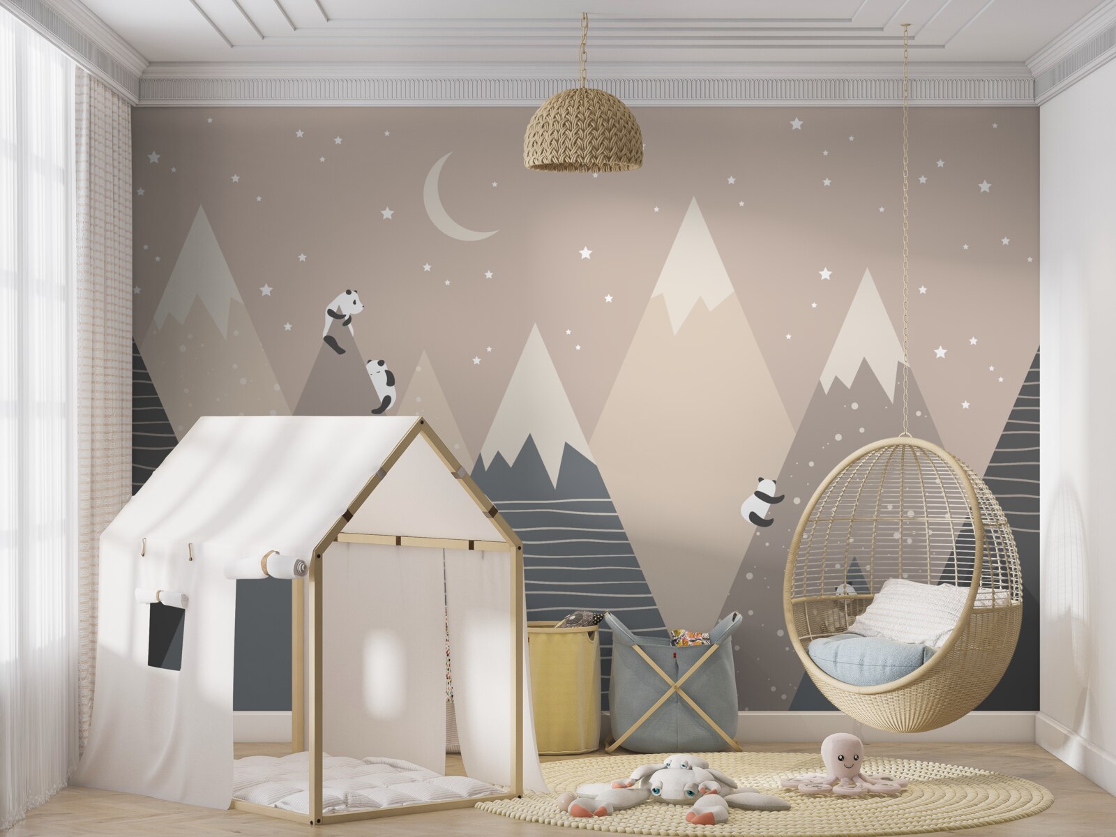 Fototapet panda se cațără pe munți