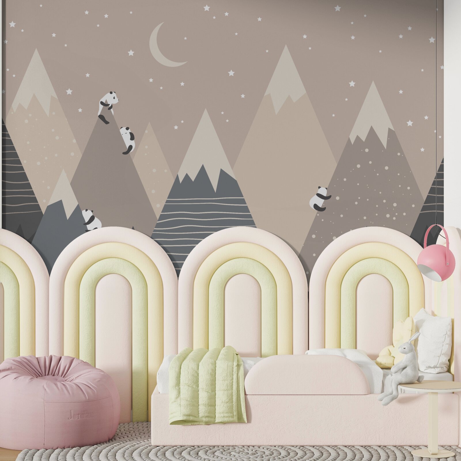 Fototapet panda se cațără pe munți