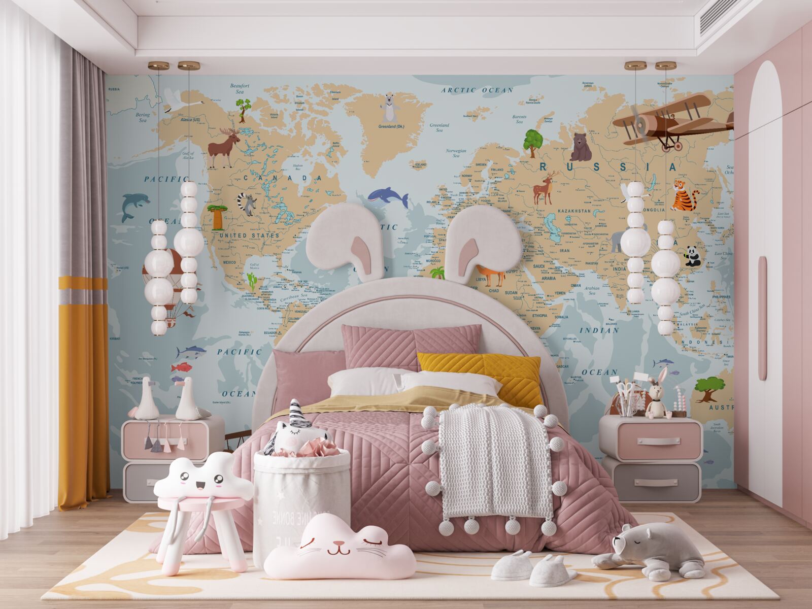 Fototapet hartă geografică detaliată a lumii cu diverse imagini