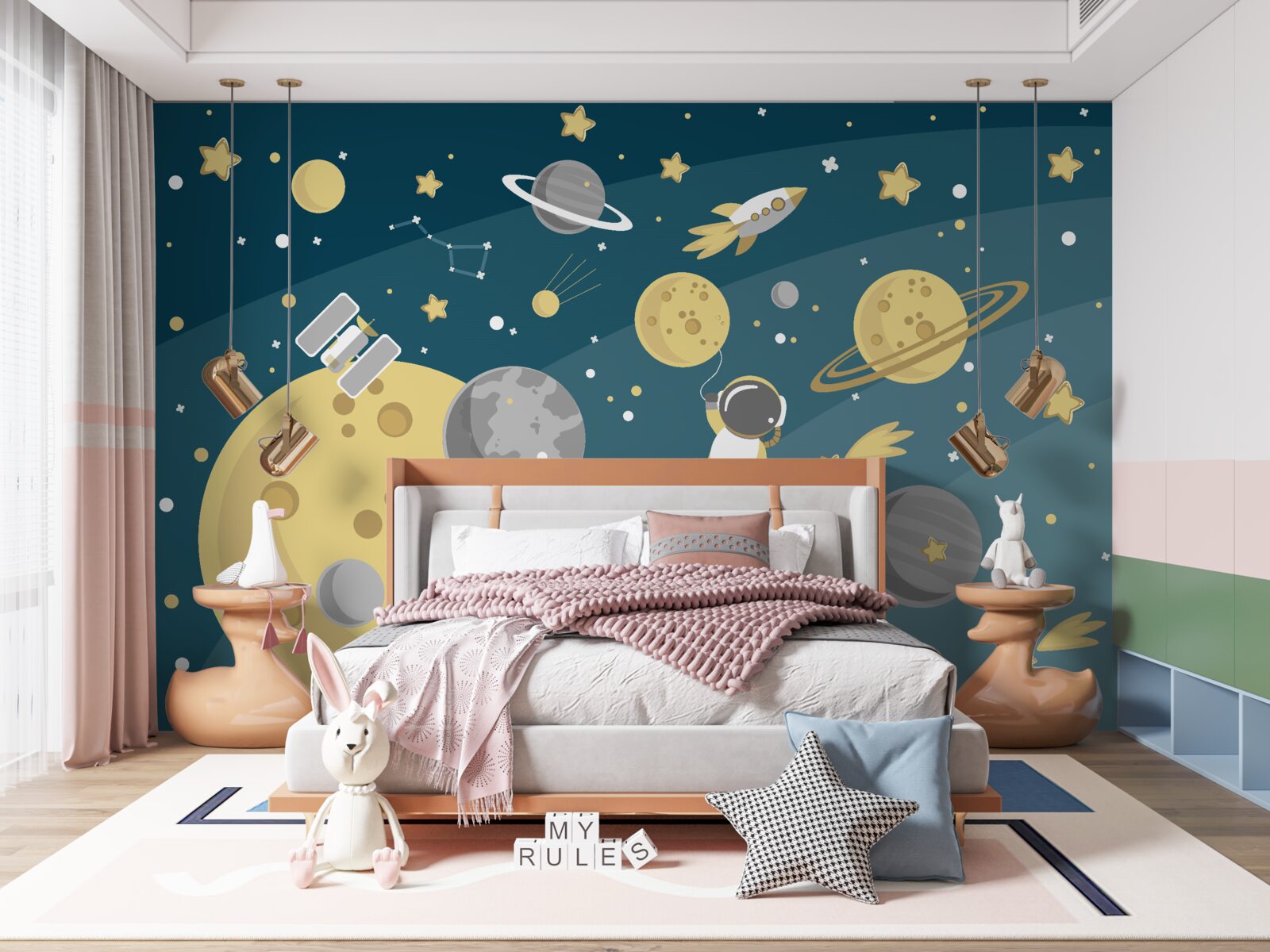 Fototapet personalitate printre diversitatea de planete din spațiu