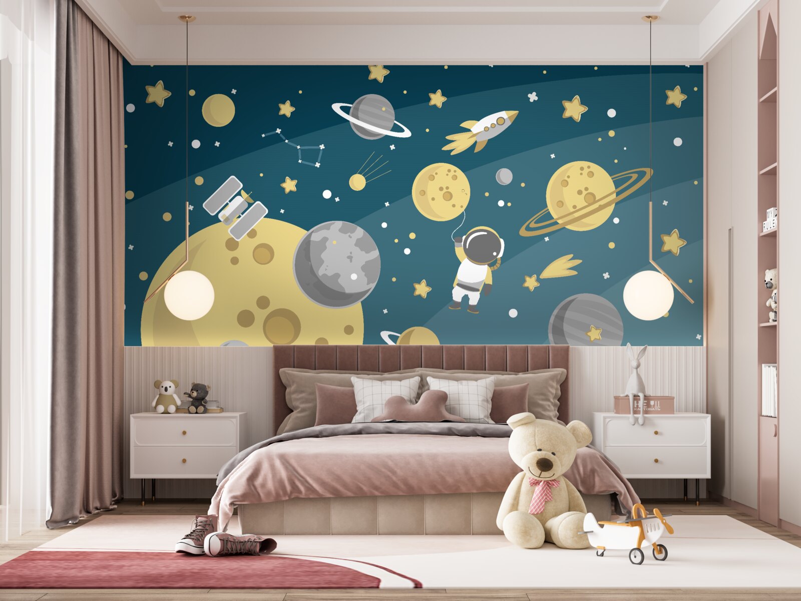 Fototapet personalitate printre diversitatea de planete din spațiu